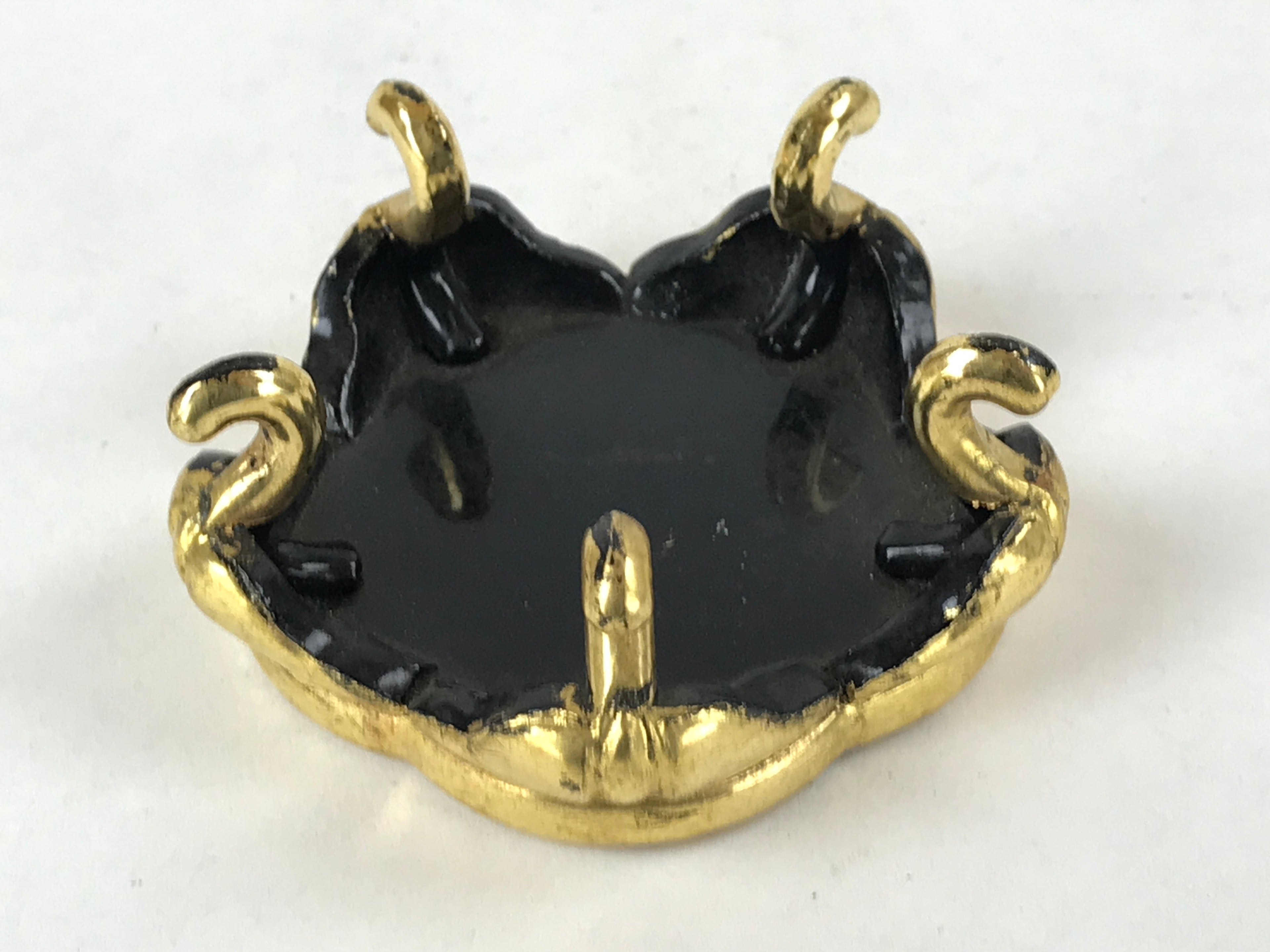 Japanese Buddhist Altar Fitting Offering Cup Stand Vtg Bukki Black Gold BA190
