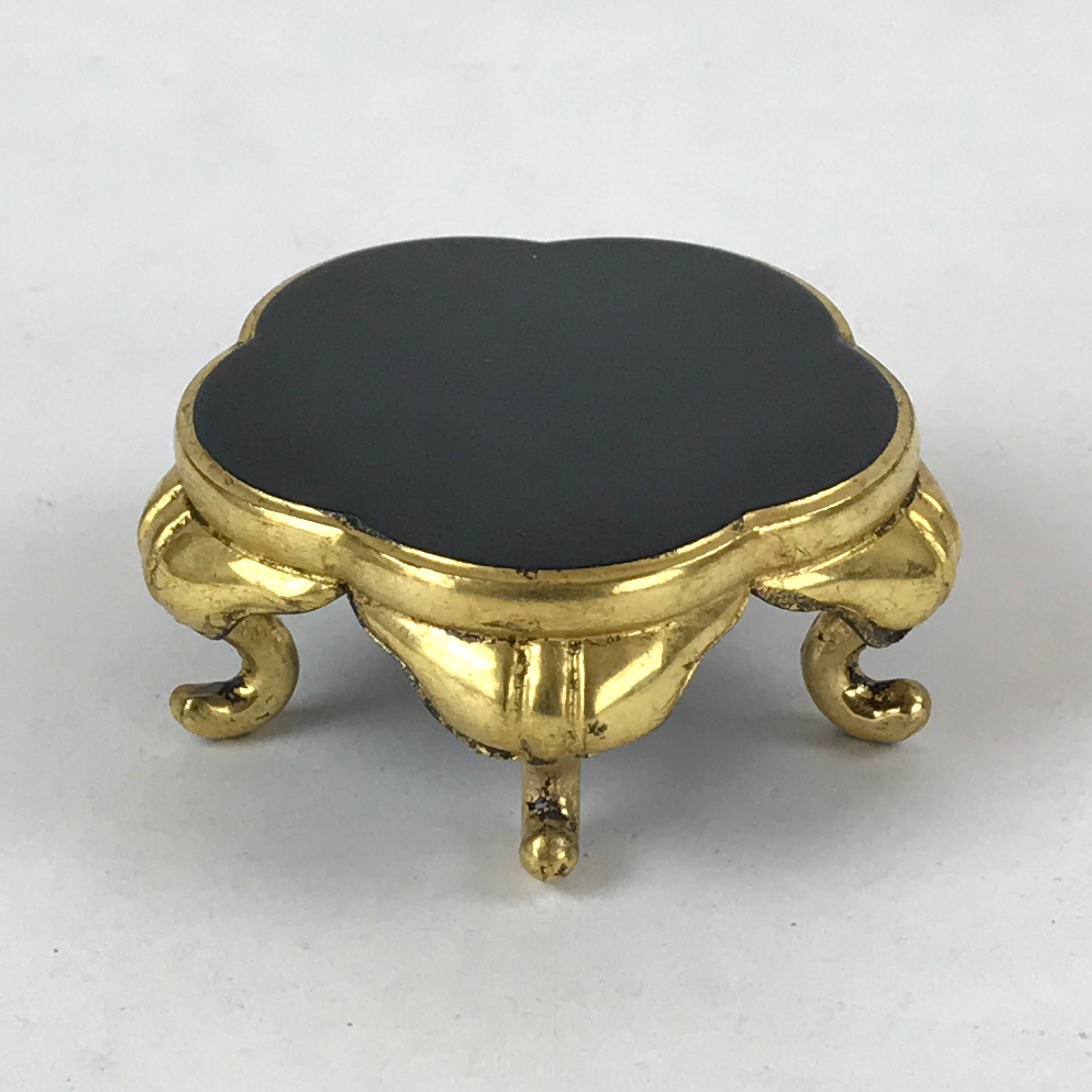 Japanese Buddhist Altar Fitting Offering Cup Stand Vtg Bukki Black Gold BA190