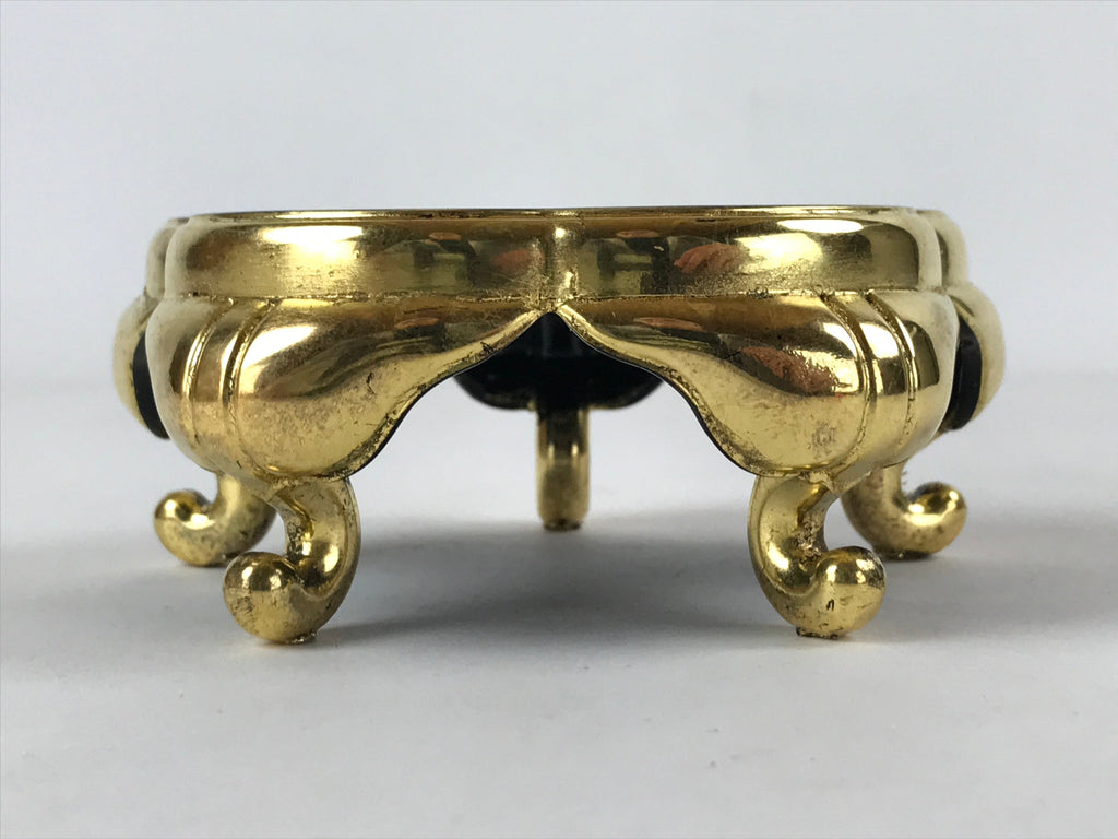 Japanese Buddhist Altar Fitting Offering Cup Stand Vtg Bukki Black Gold BA191