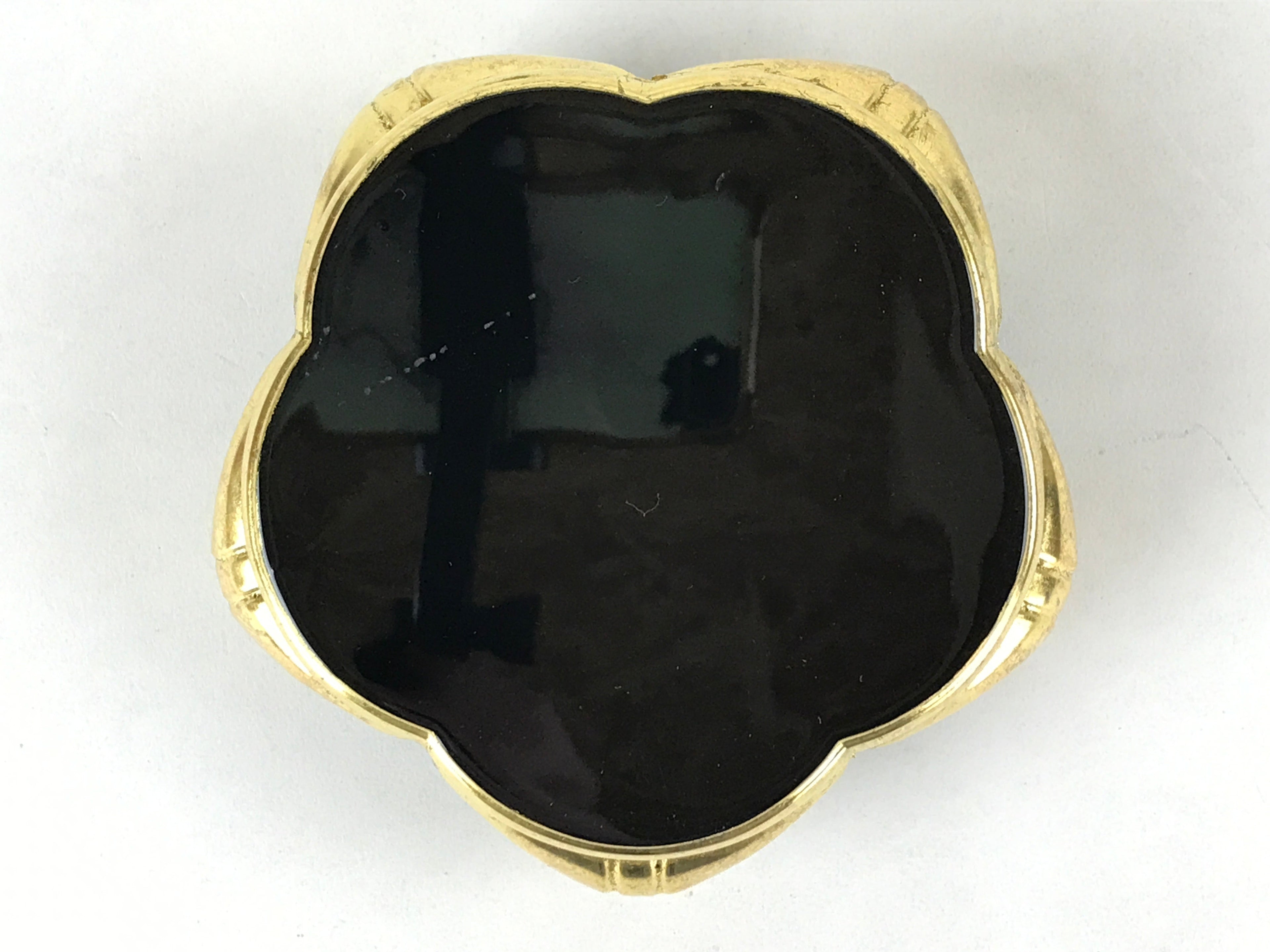 Japanese Buddhist Altar Fitting Offering Cup Stand Vtg Bukki Black Gold BA191