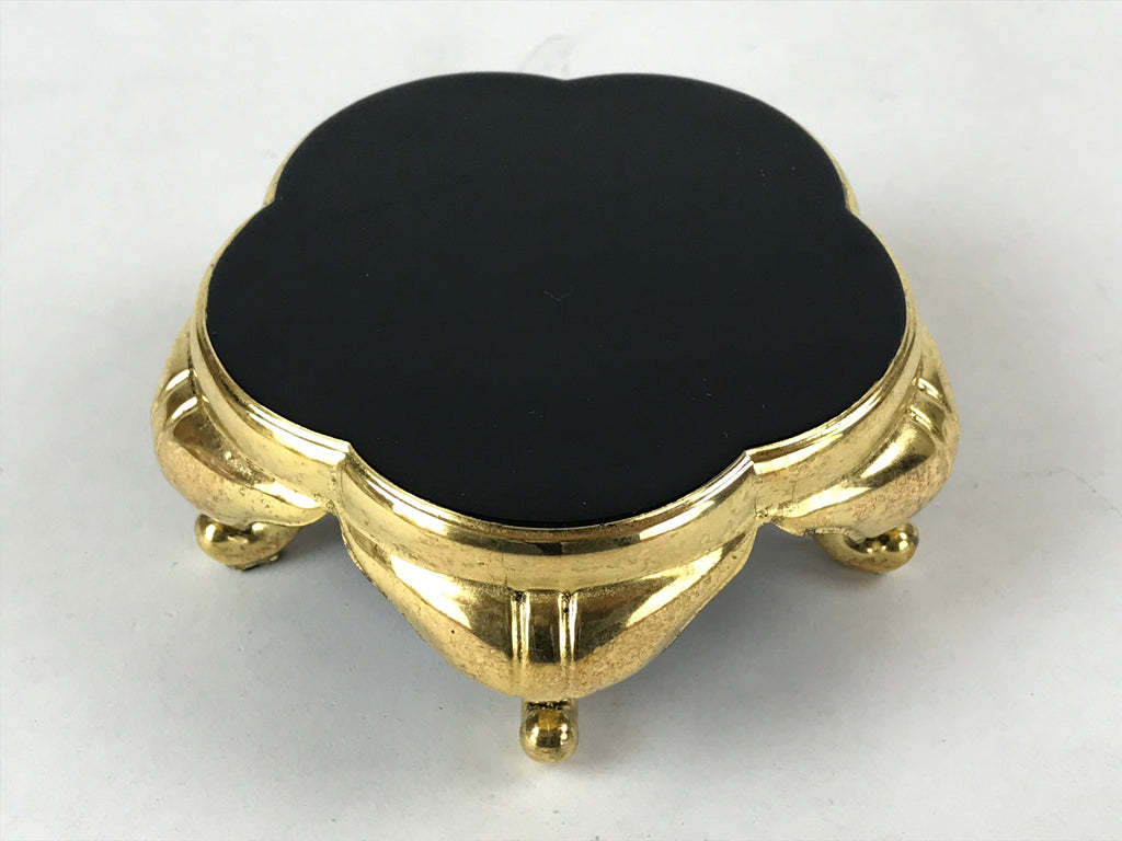 Japanese Buddhist Altar Fitting Offering Cup Stand Vtg Bukki Black Gold BA191