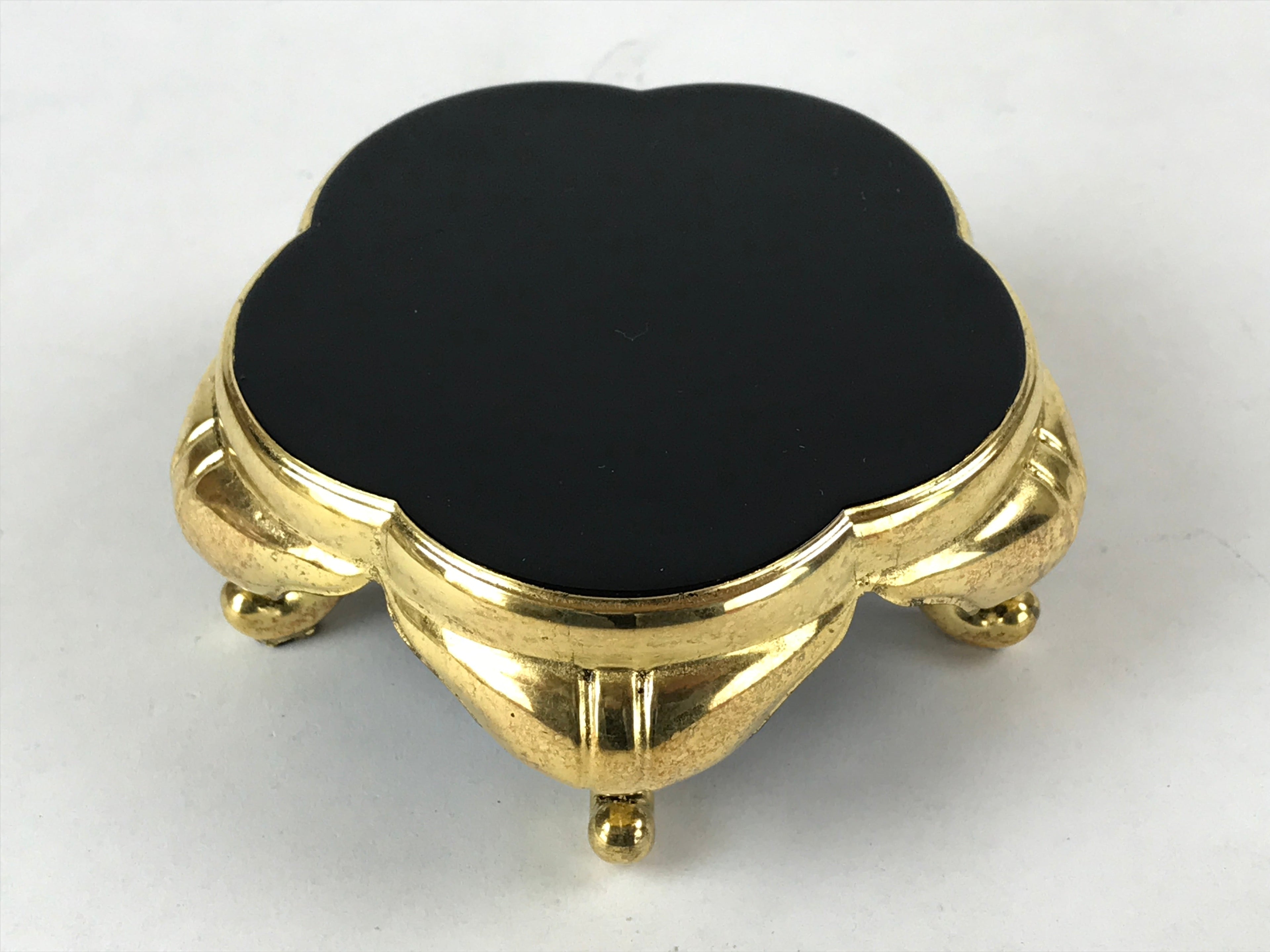 Japanese Buddhist Altar Fitting Offering Cup Stand Vtg Bukki Black Gold BA191