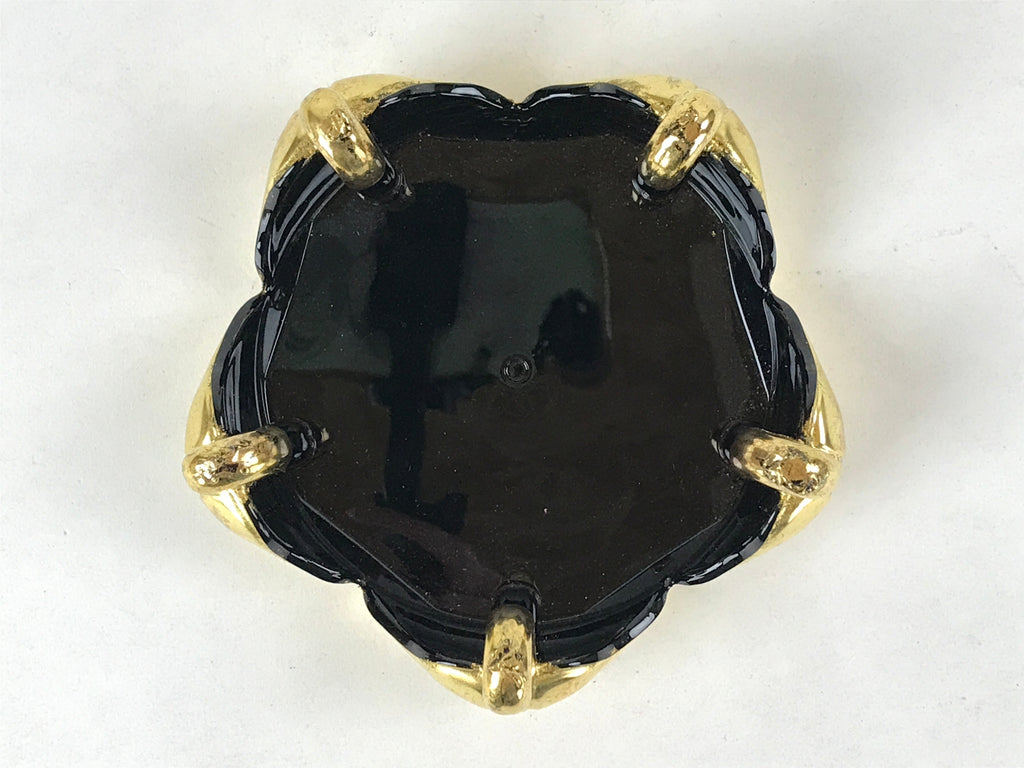 Japanese Buddhist Altar Fitting Offering Cup Stand Vtg Bukki Black Gold BA191