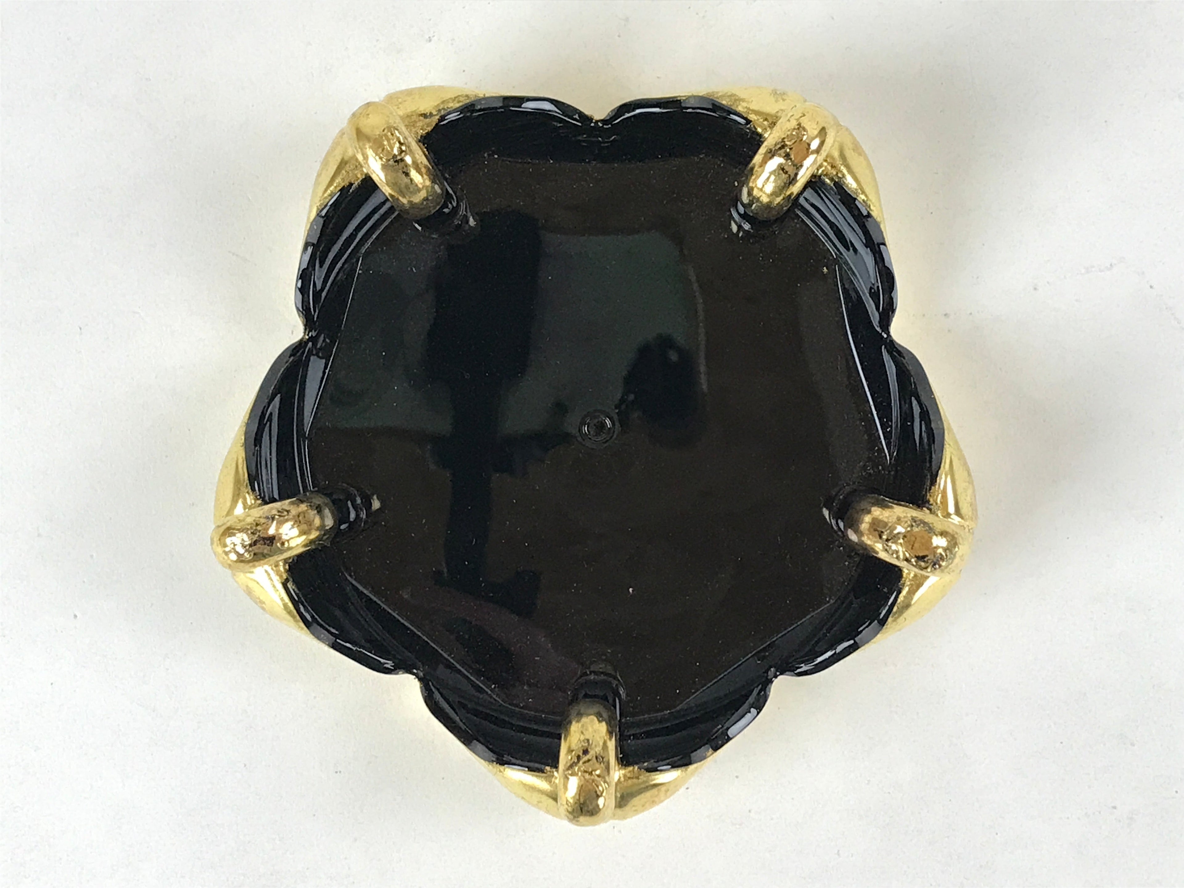 Japanese Buddhist Altar Fitting Offering Cup Stand Vtg Bukki Black Gold BA191
