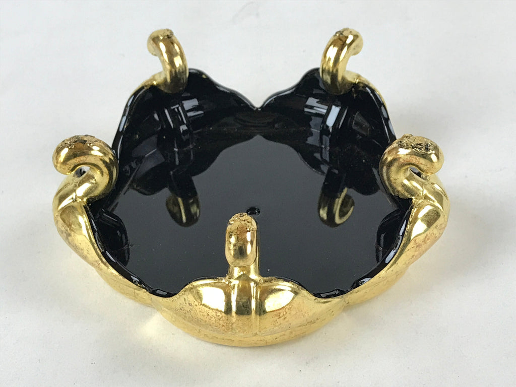 Japanese Buddhist Altar Fitting Offering Cup Stand Vtg Bukki Black Gold BA191