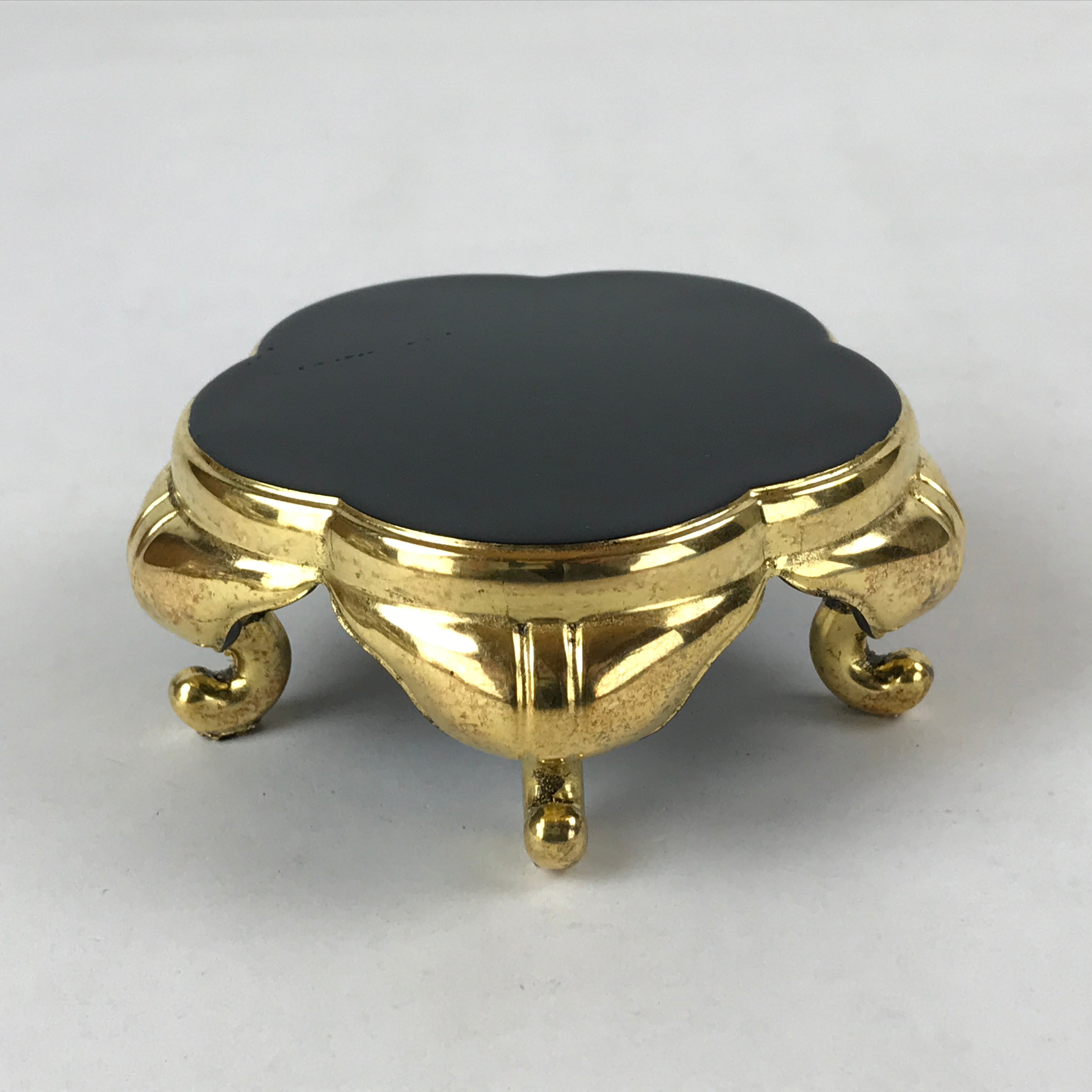 Japanese Buddhist Altar Fitting Offering Cup Stand Vtg Bukki Black Gold BA191