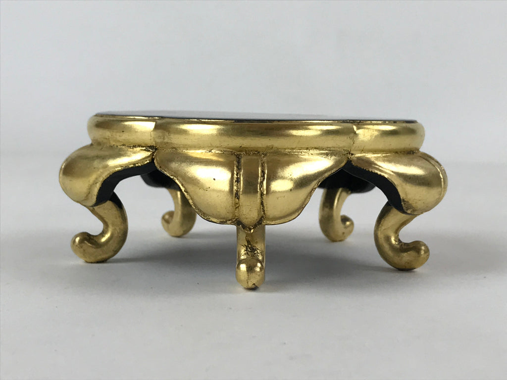 Japanese Buddhist Altar Fitting Offering Cup Stand Vtg Bukki Black Gold BA192