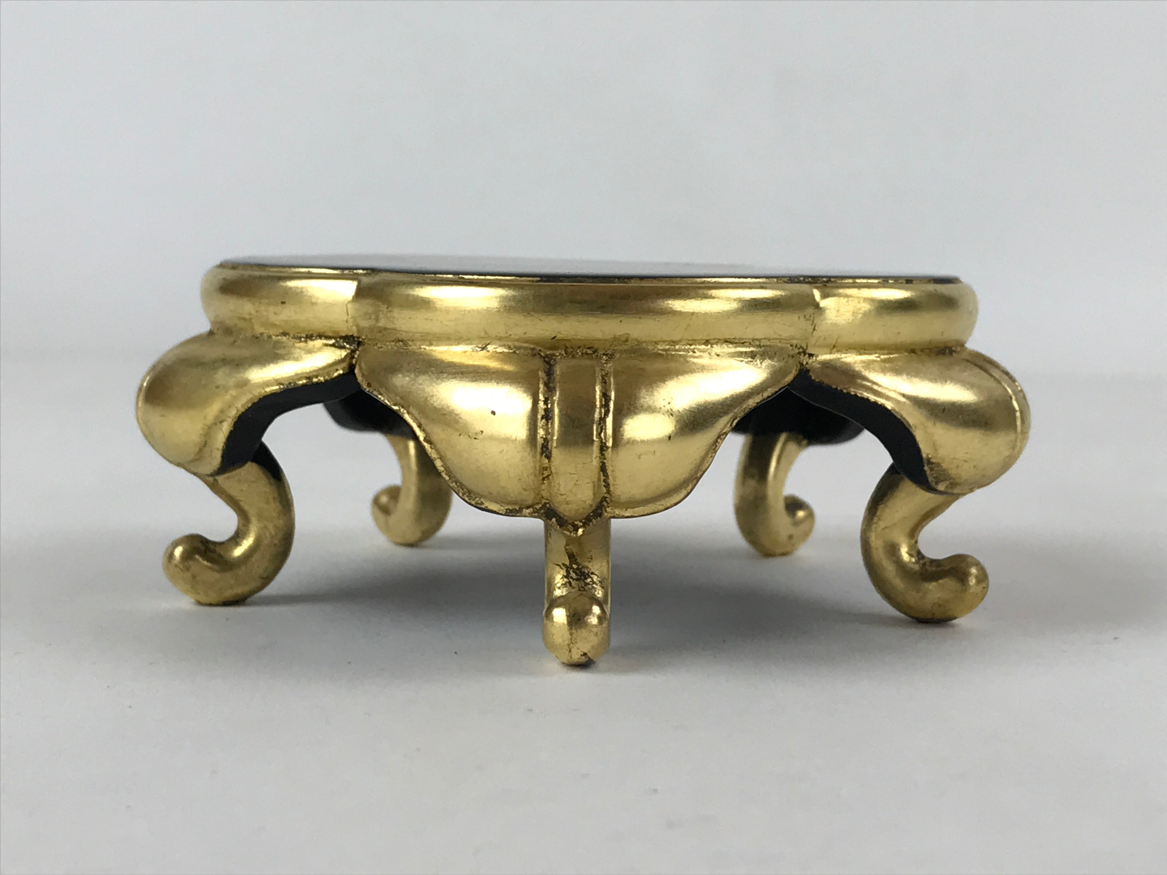 Japanese Buddhist Altar Fitting Offering Cup Stand Vtg Bukki Black Gold BA192