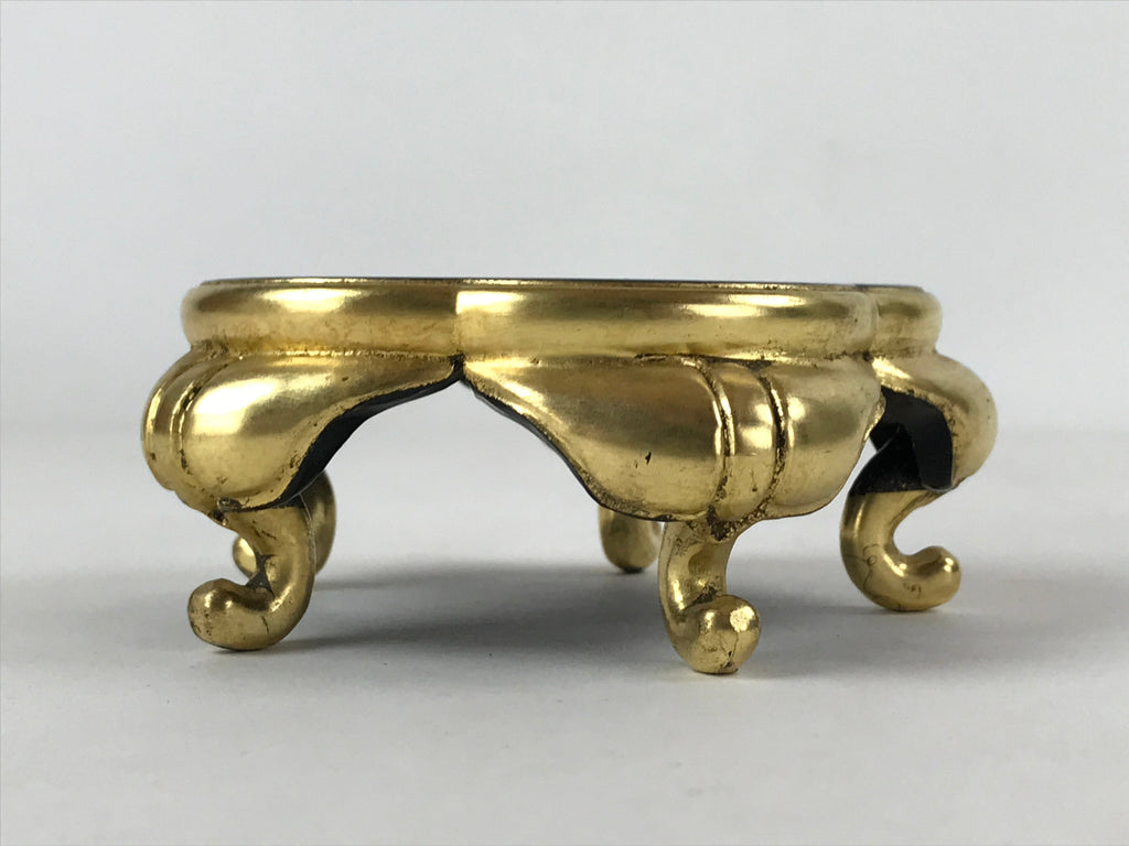 Japanese Buddhist Altar Fitting Offering Cup Stand Vtg Bukki Black Gold BA192