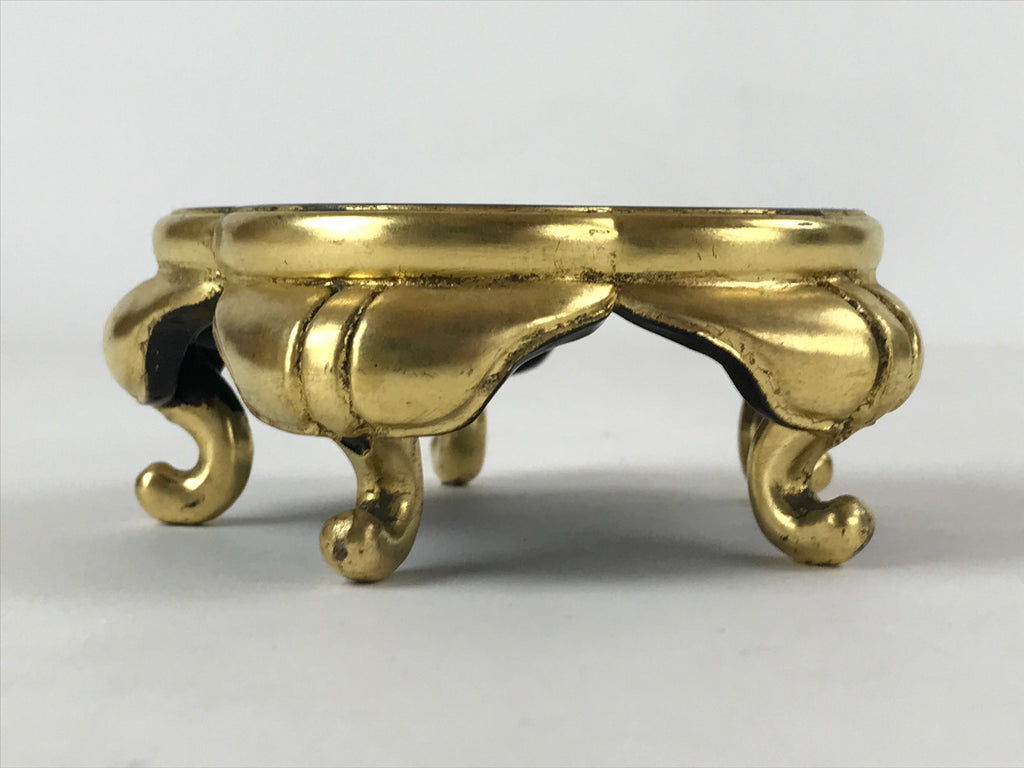 Japanese Buddhist Altar Fitting Offering Cup Stand Vtg Bukki Black Gold BA192