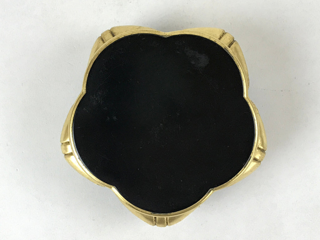 Japanese Buddhist Altar Fitting Offering Cup Stand Vtg Bukki Black Gold BA192
