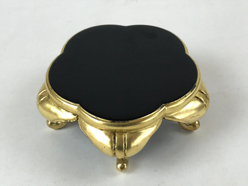 Japanese Buddhist Altar Fitting Offering Cup Stand Vtg Bukki Black Gold BA192