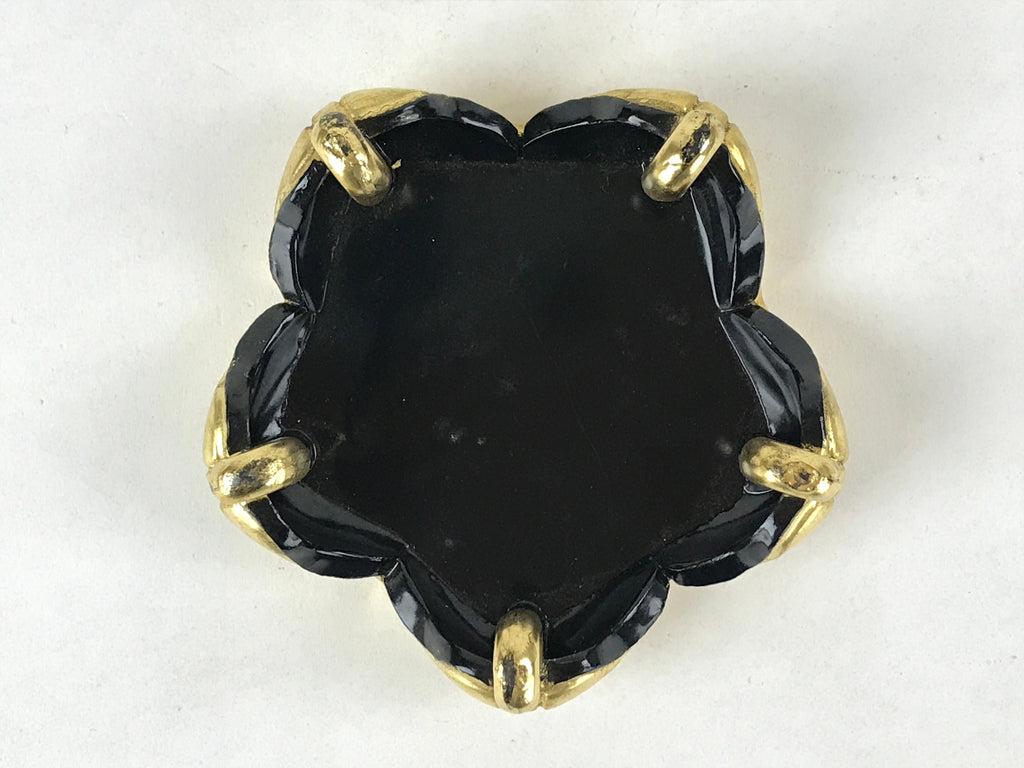 Japanese Buddhist Altar Fitting Offering Cup Stand Vtg Bukki Black Gold BA192