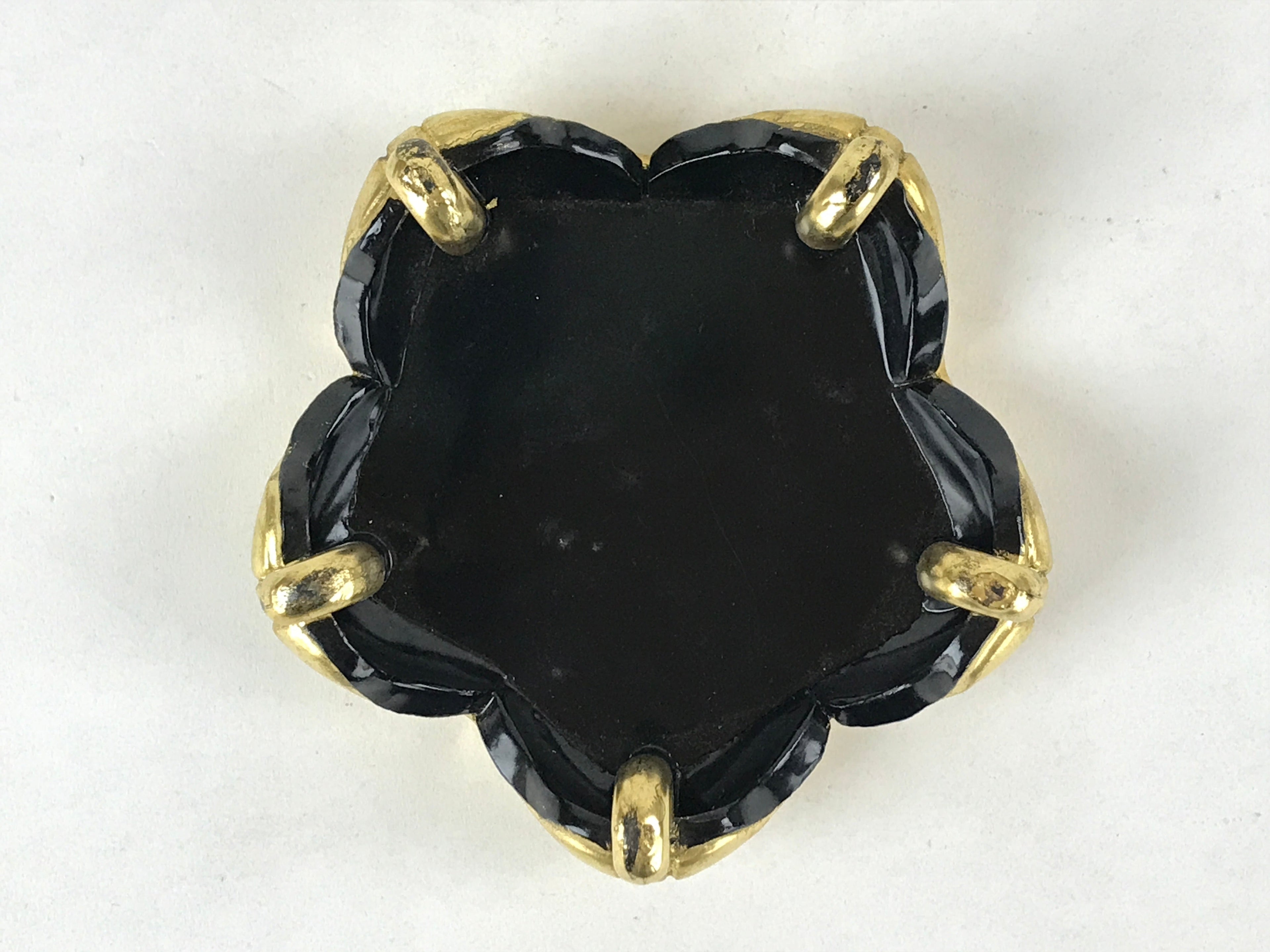 Japanese Buddhist Altar Fitting Offering Cup Stand Vtg Bukki Black Gold BA192