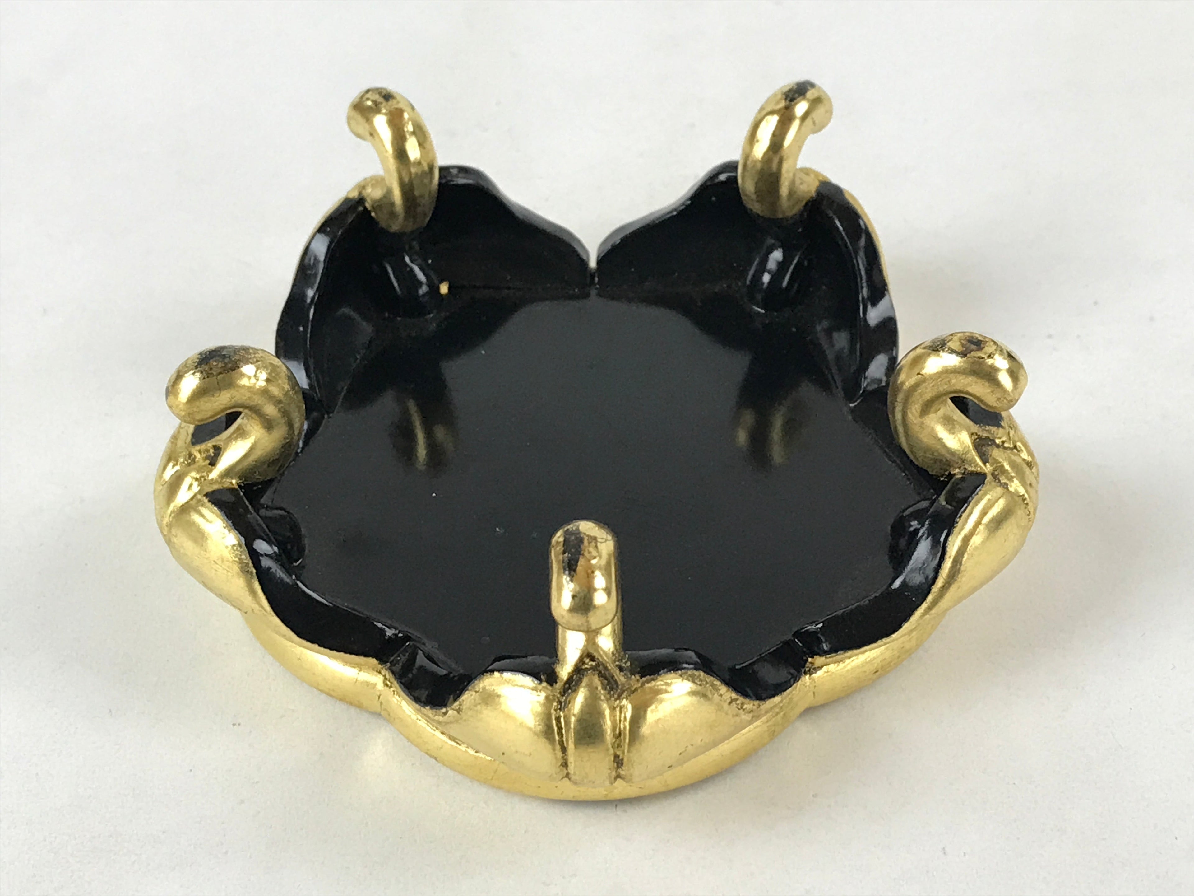 Japanese Buddhist Altar Fitting Offering Cup Stand Vtg Bukki Black Gold BA192