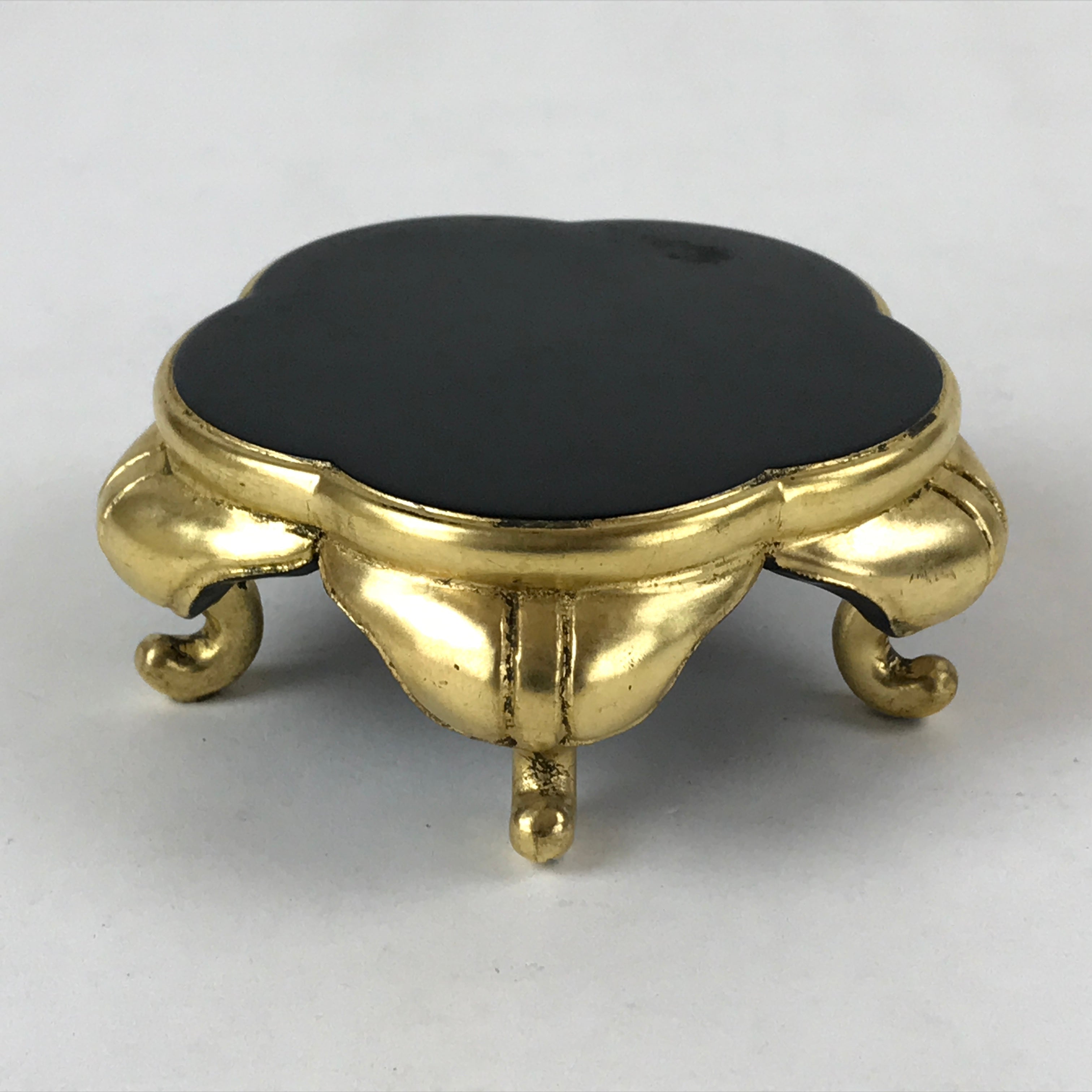 Japanese Buddhist Altar Fitting Offering Cup Stand Vtg Bukki Black Gold BA192