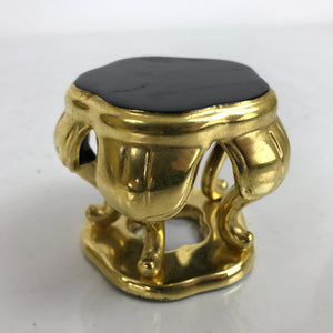 Japanese Buddhist Altar Fitting Offering Cup Stand Vtg Bukki Black Gold BA358