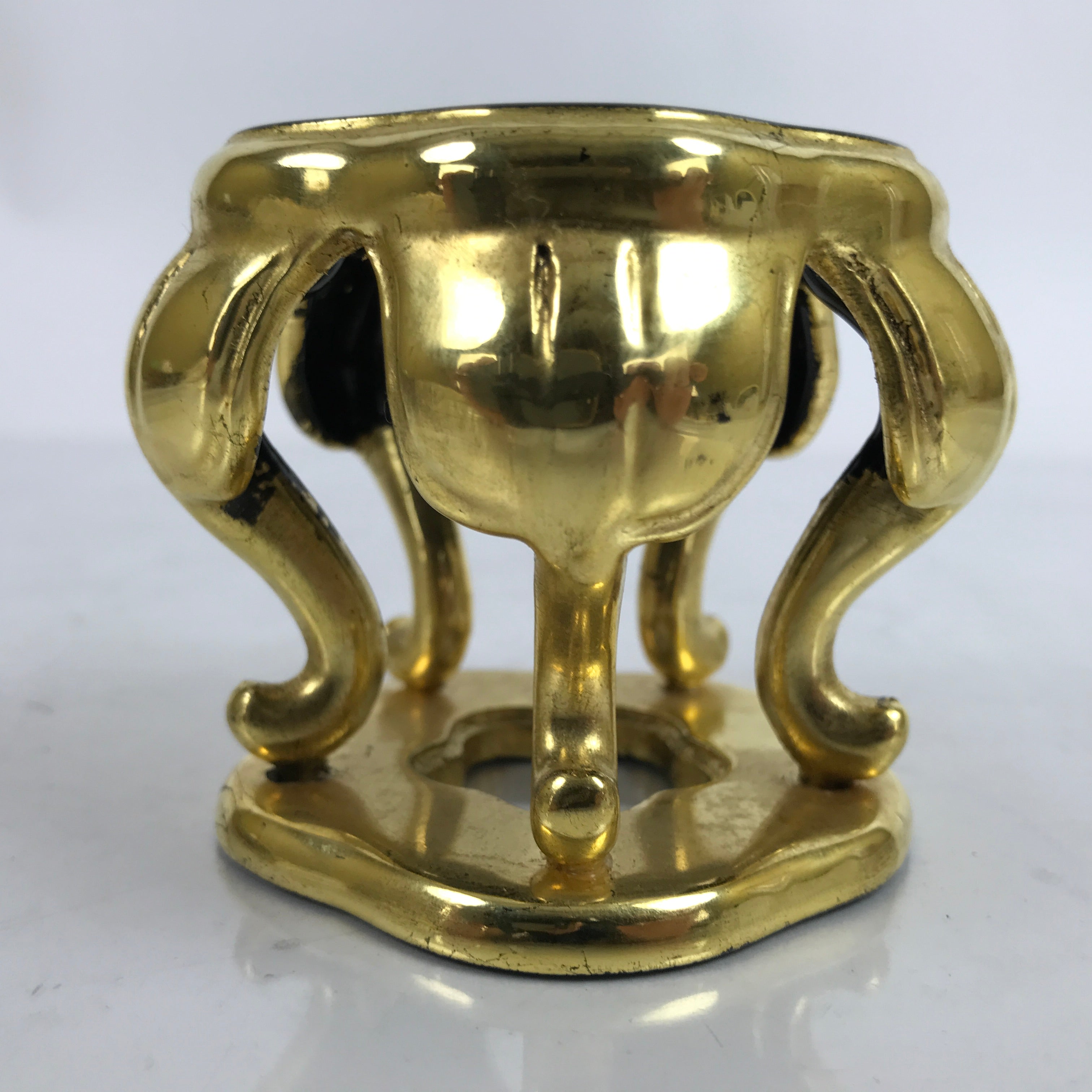 Japanese Buddhist Altar Fitting Offering Cup Stand Vtg Bukki Black Gold BA358