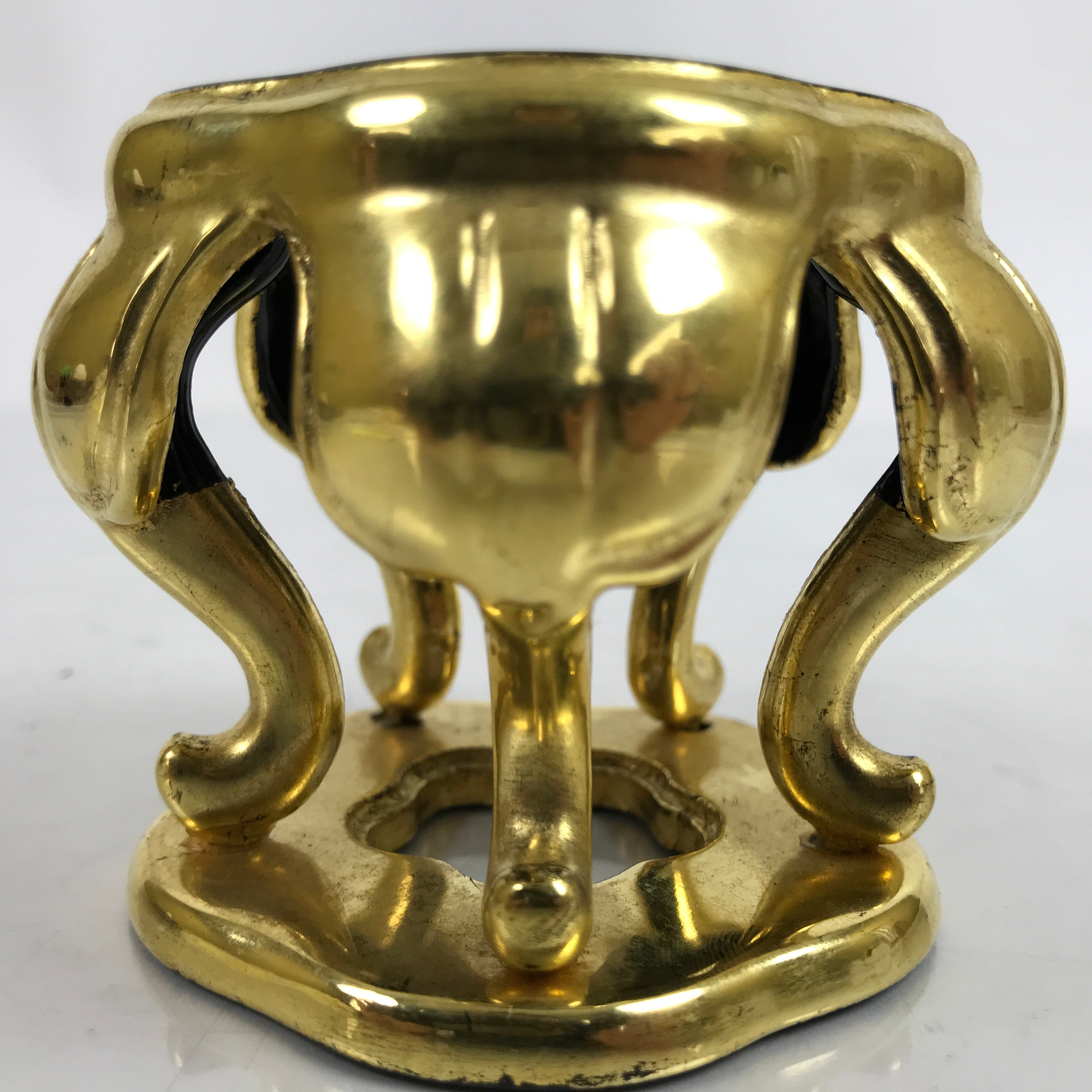 Japanese Buddhist Altar Fitting Offering Cup Stand Vtg Bukki Black Gold BA358