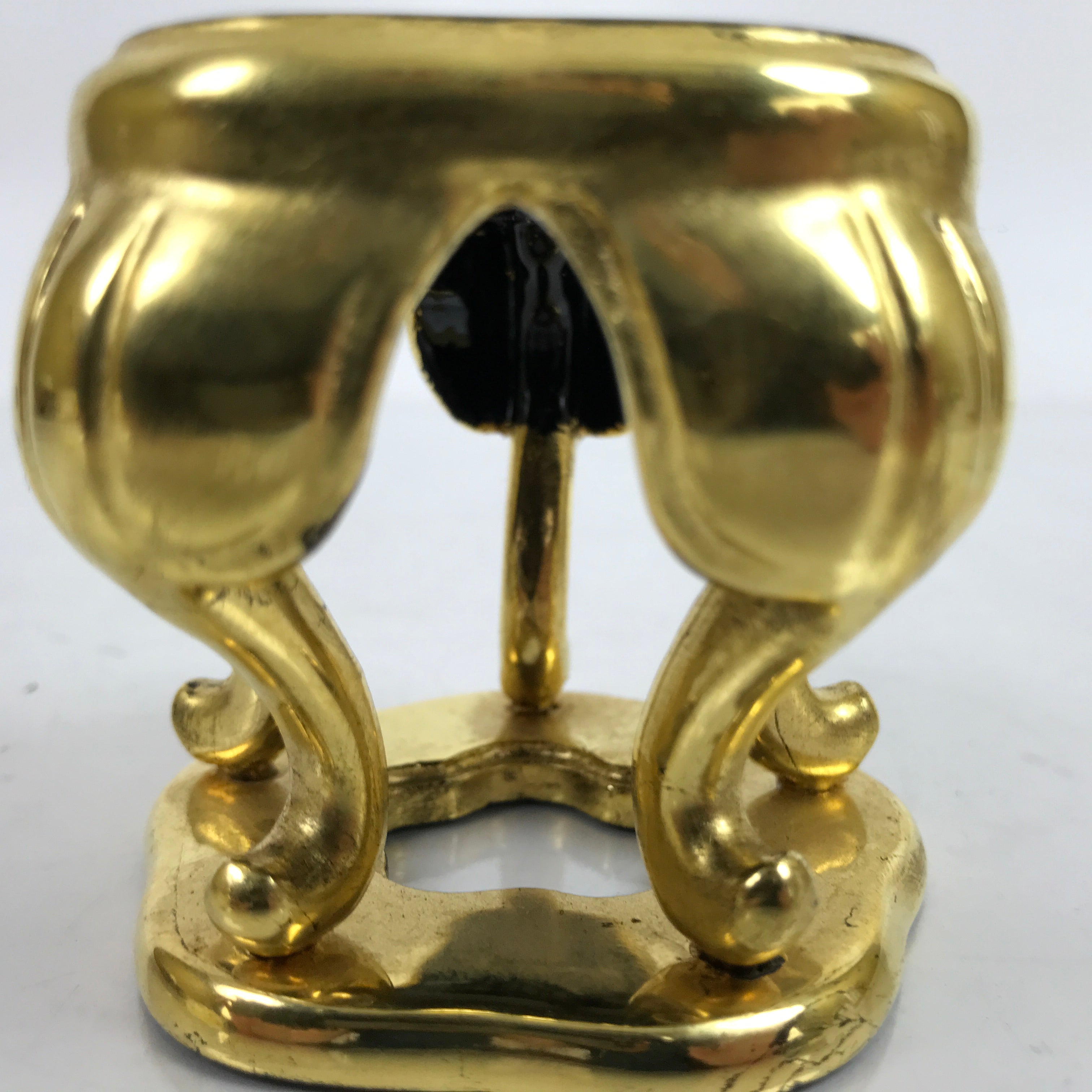 Japanese Buddhist Altar Fitting Offering Cup Stand Vtg Bukki Black Gold BA358