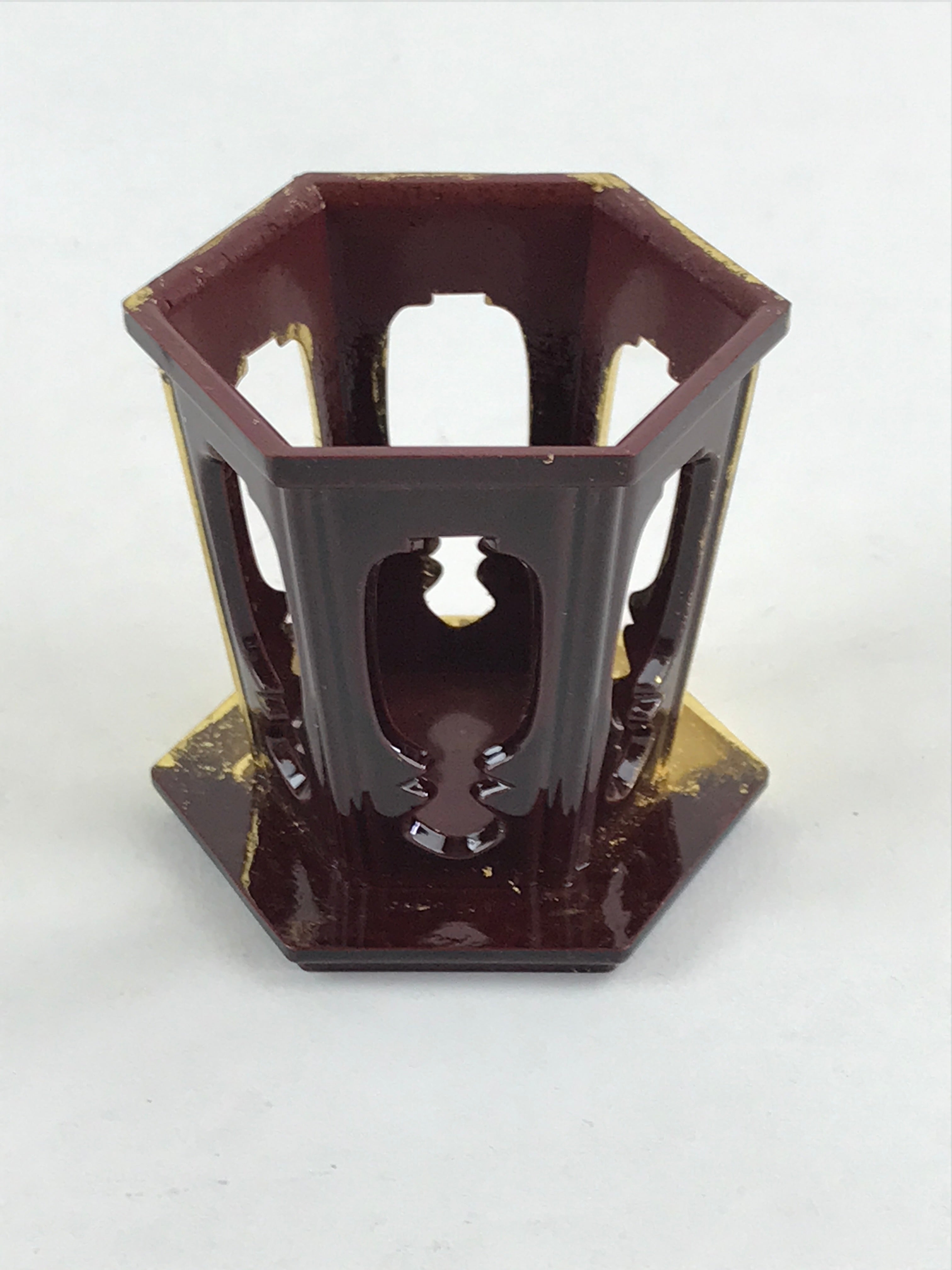 Japanese Buddhist Altar Fitting Offering Cup Stand Vtg Bukki Butsugu Gold BA28