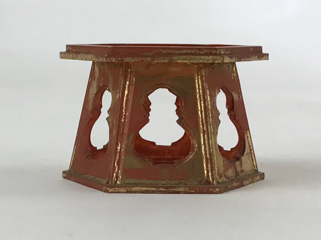 Japanese Buddhist Altar Fitting Offering Cup Stand Vtg Bukki Butsugu Red BA106
