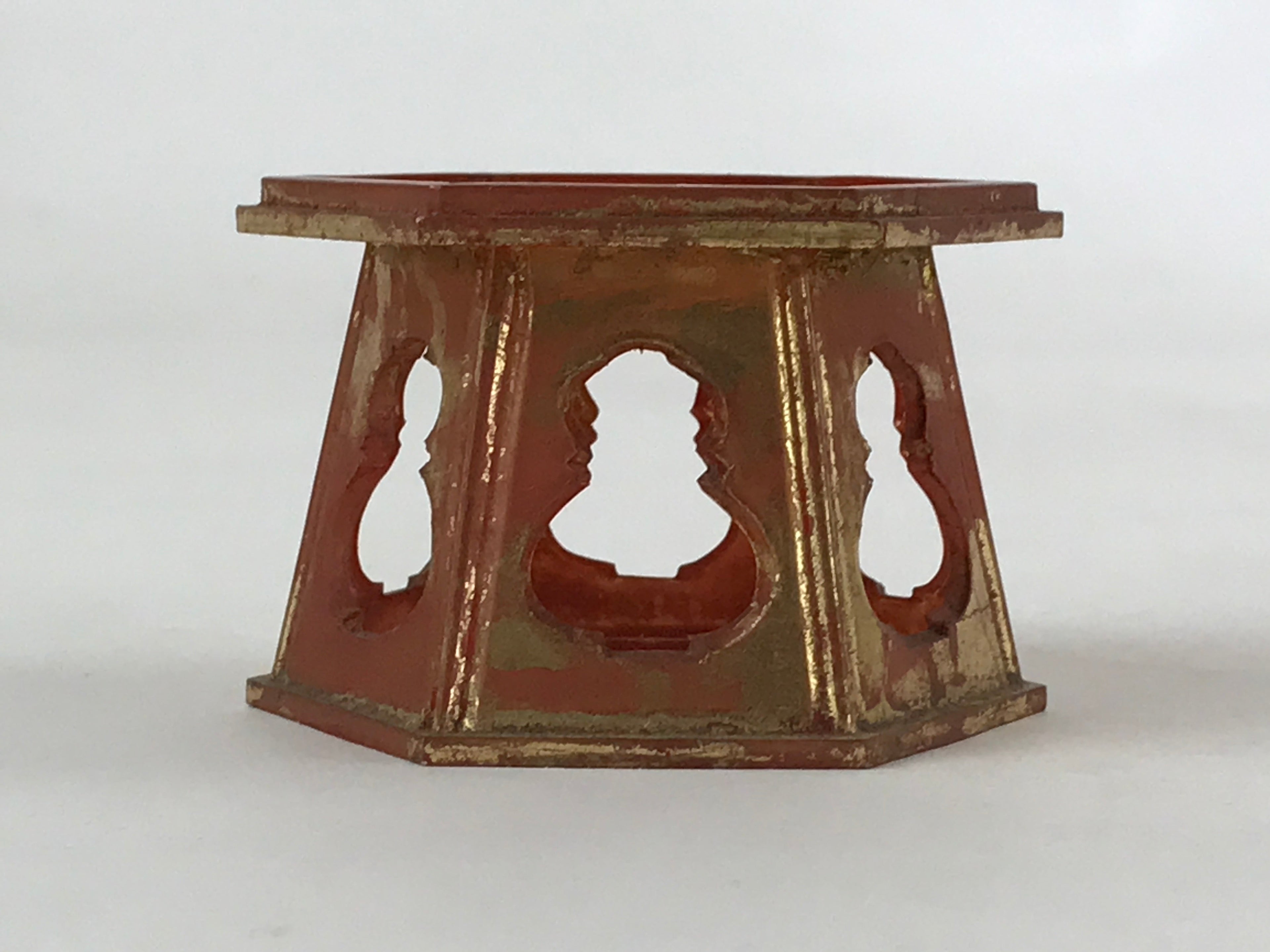 Japanese Buddhist Altar Fitting Offering Cup Stand Vtg Bukki Butsugu Red BA106