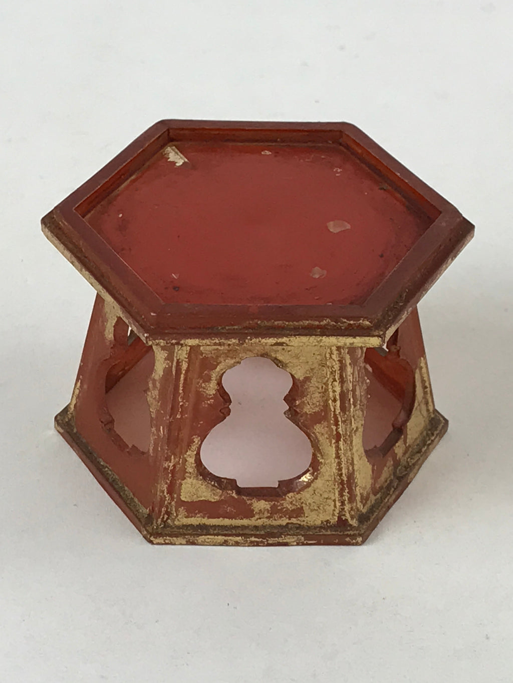 Japanese Buddhist Altar Fitting Offering Cup Stand Vtg Bukki Butsugu Red BA106