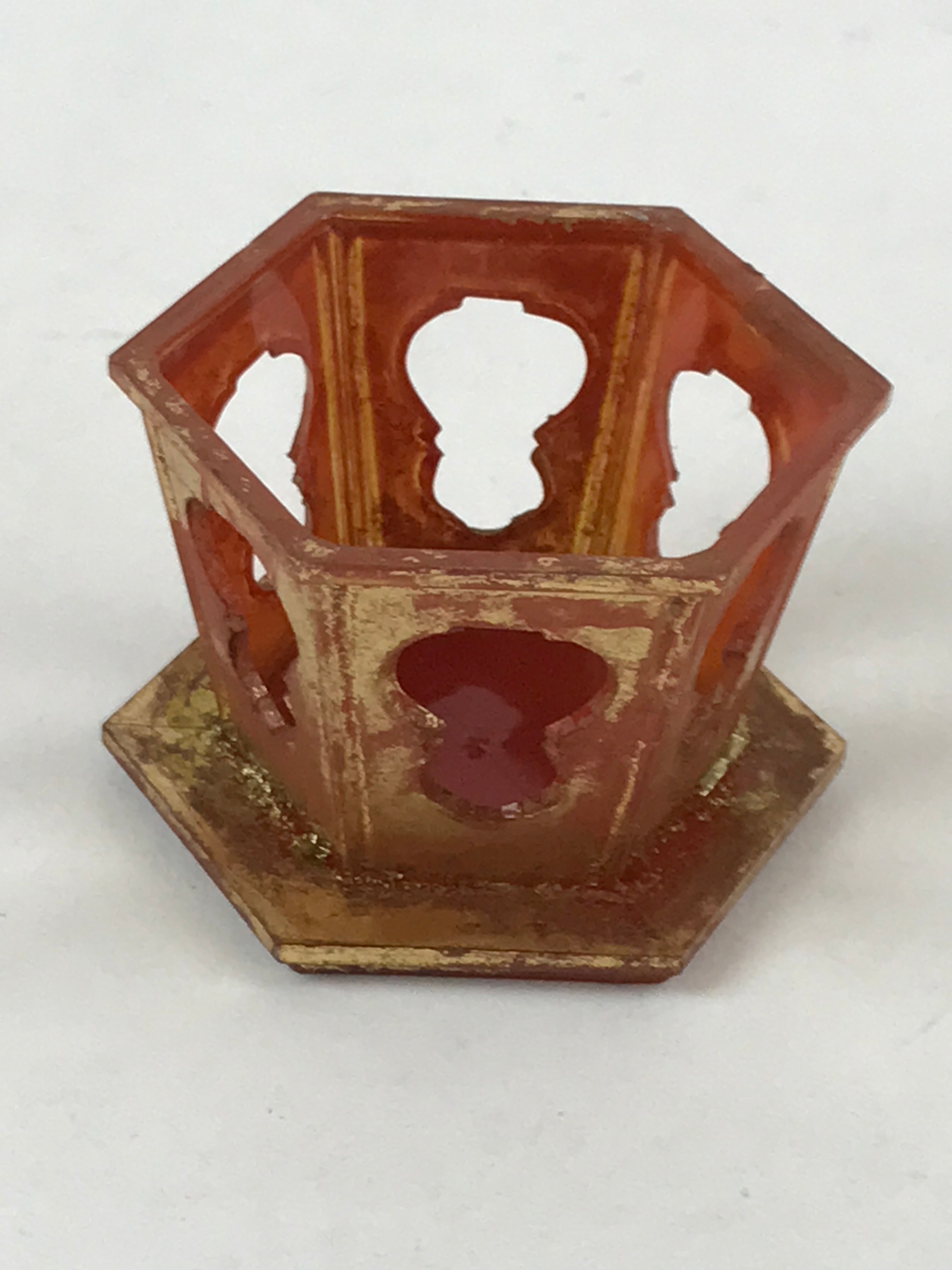 Japanese Buddhist Altar Fitting Offering Cup Stand Vtg Bukki Butsugu Red BA106