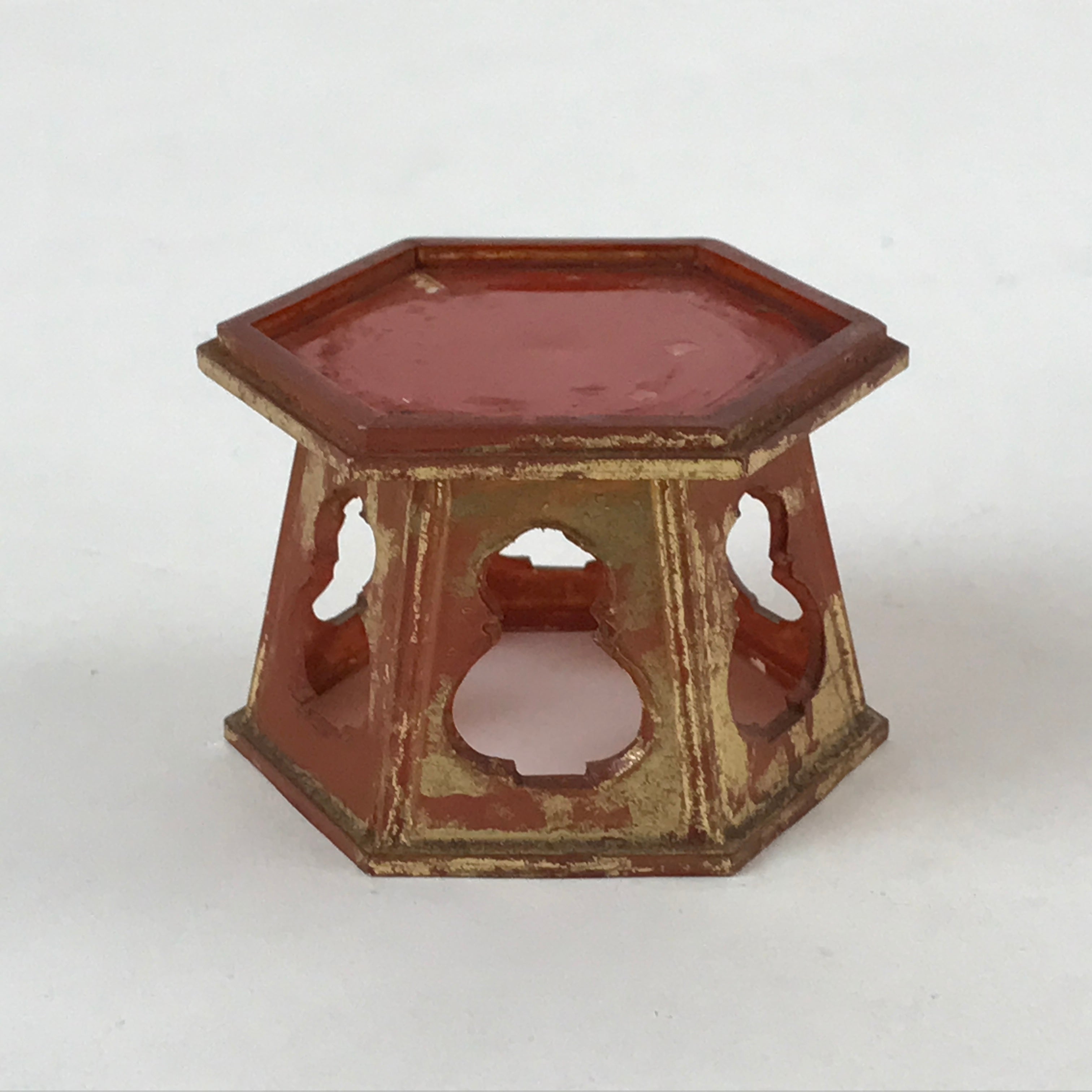 Japanese Buddhist Altar Fitting Offering Cup Stand Vtg Bukki Butsugu Red BA106