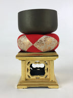 Japanese Buddhist Altar Fitting Orin Bell Singing Bowl Vtg Lacquered Stand BA127