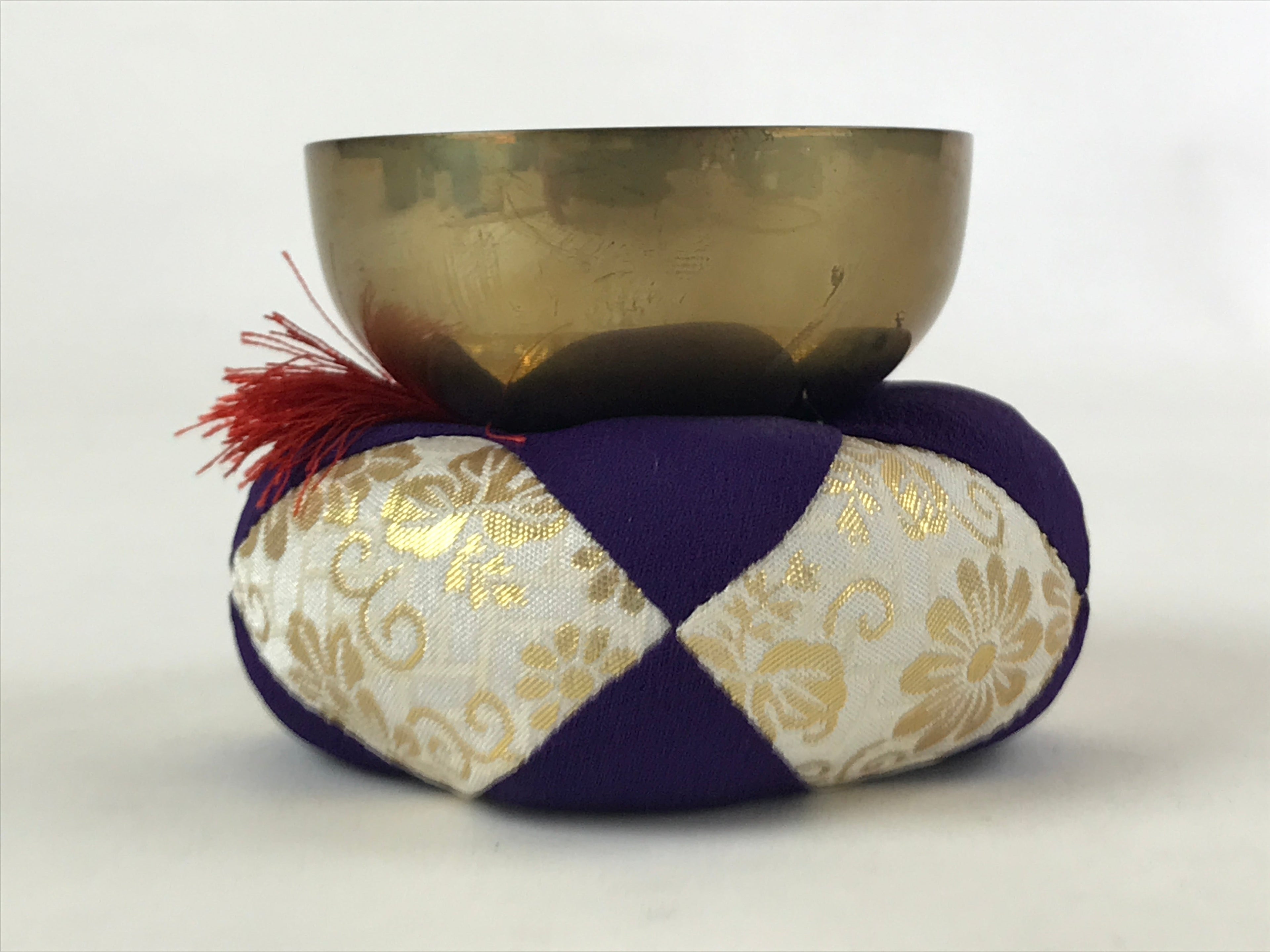 Japanese Buddhist Altar Fitting Orin Bell Singing Bowl Vtg Pillow Striker BA117