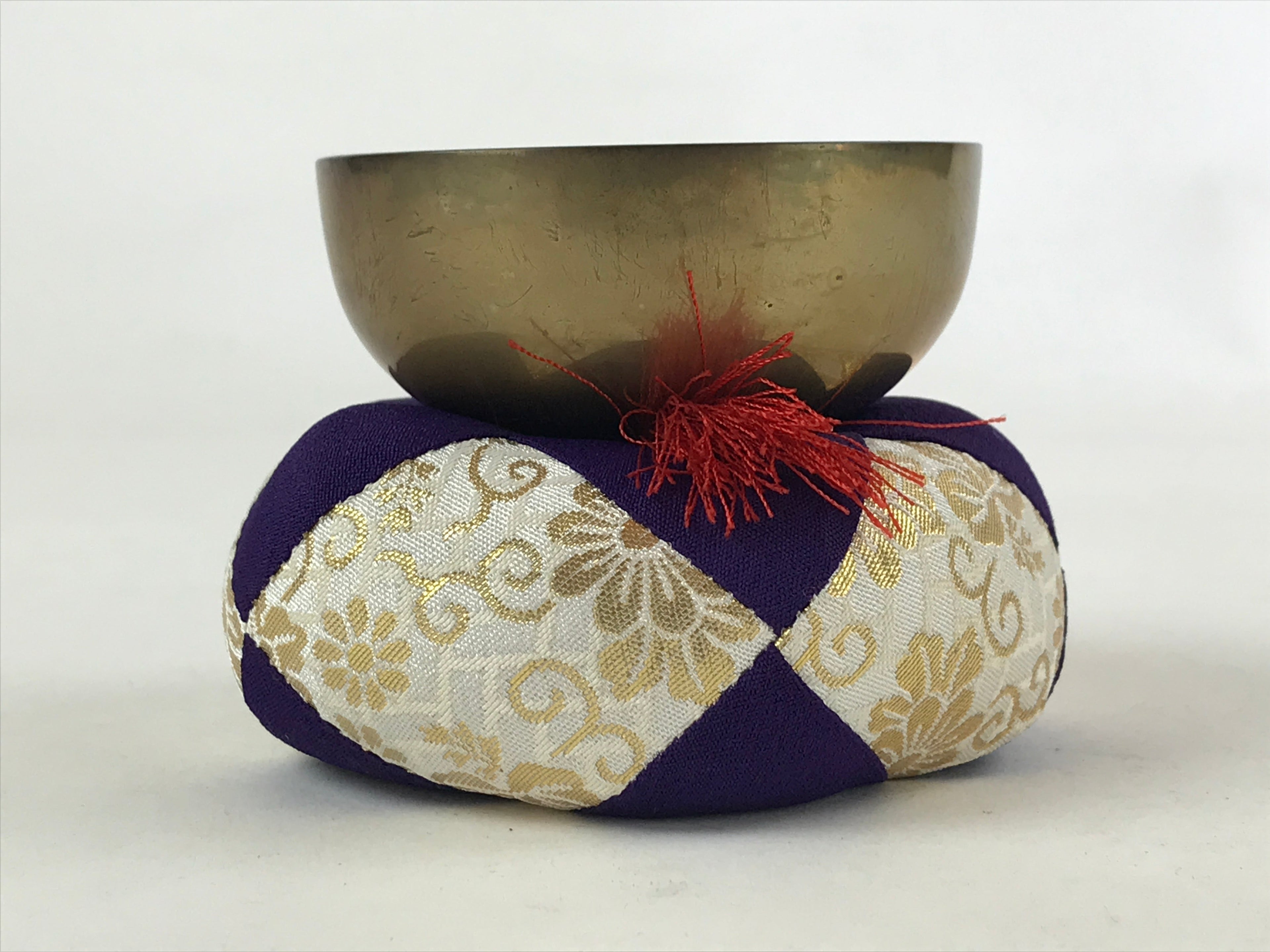 Japanese Buddhist Altar Fitting Orin Bell Singing Bowl Vtg Pillow Striker BA117