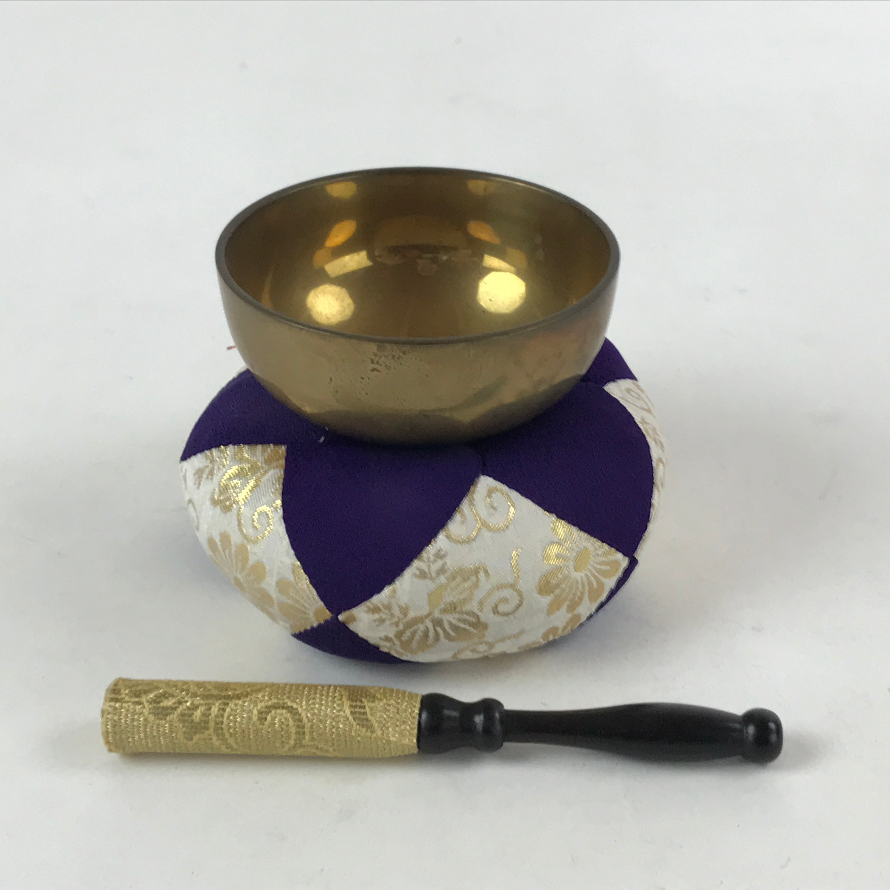 Japanese Buddhist Altar Fitting Orin Bell Singing Bowl Vtg Pillow Striker BA117