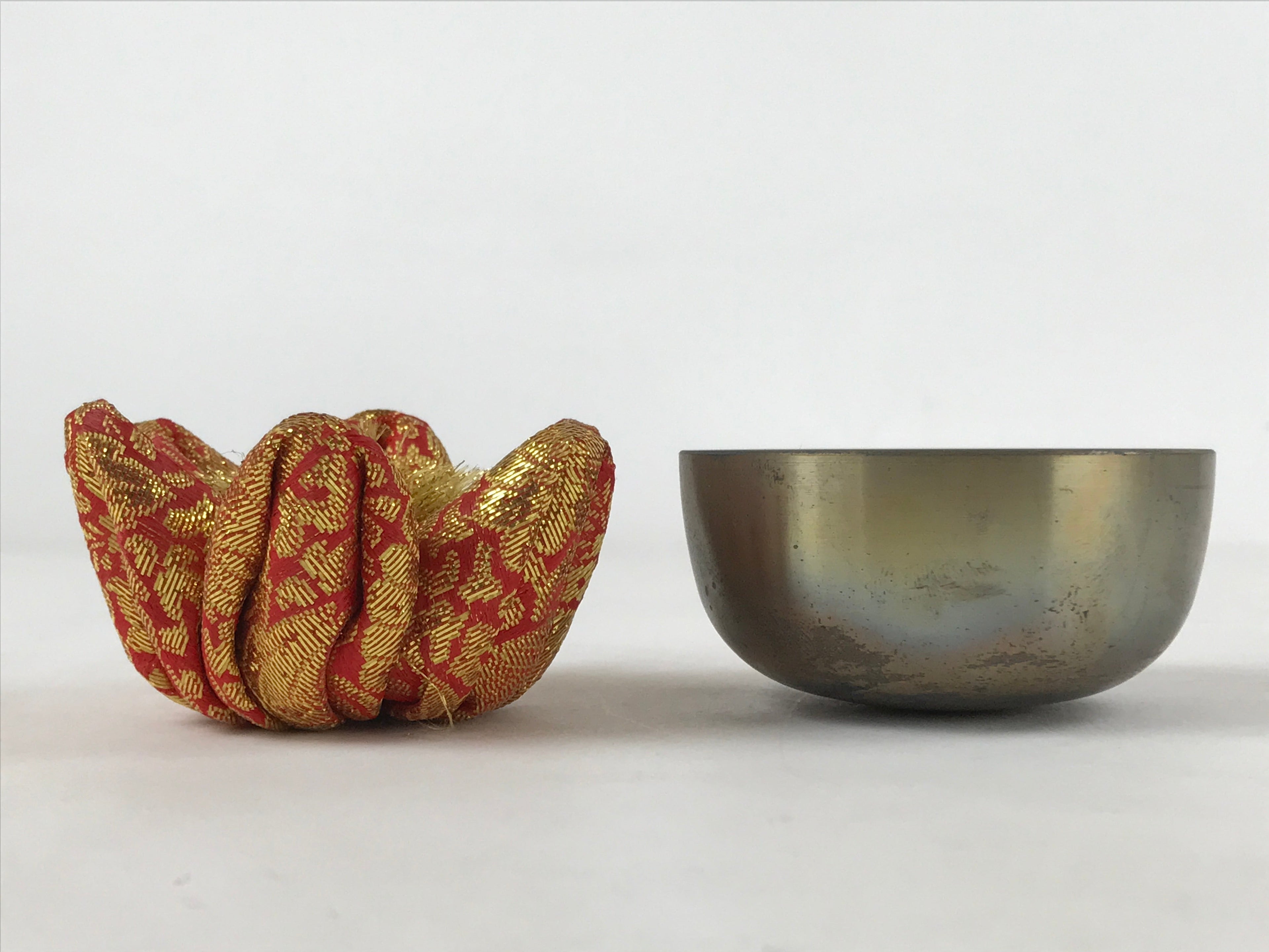 Japanese Buddhist Altar Fitting Orin Bell Singing Bowl Vtg Pillow Striker BA244