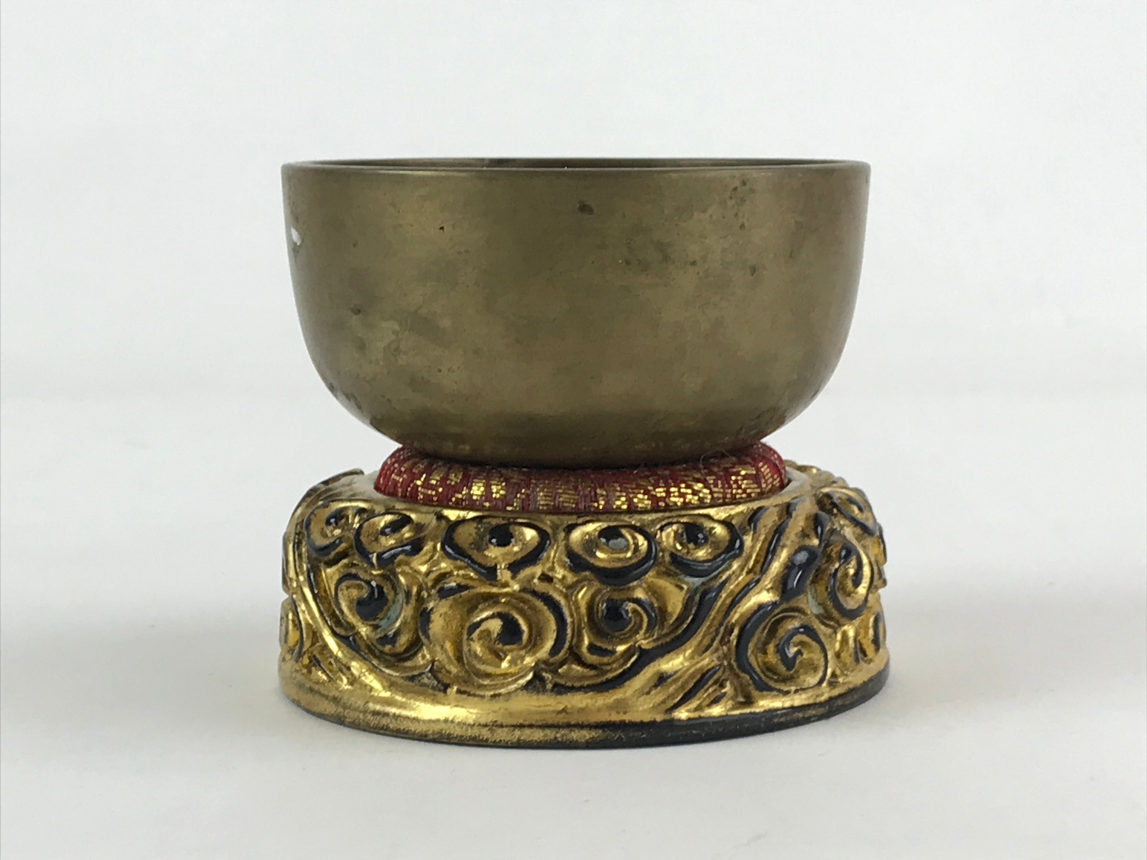 Japanese Buddhist Altar Fitting Orin Bell Vtg Bronze Bowl Pillow Striker BA62