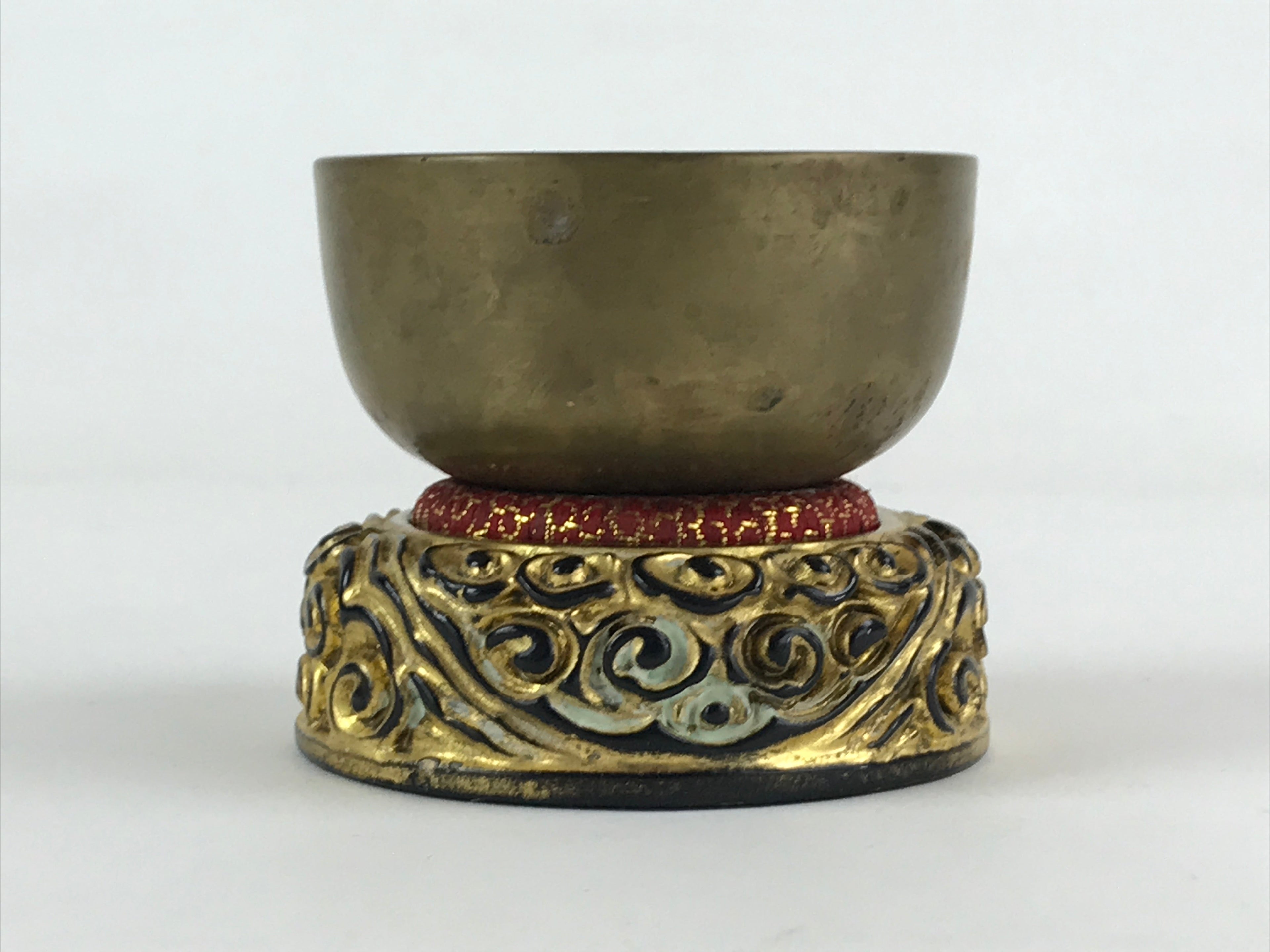Japanese Buddhist Altar Fitting Orin Bell Vtg Bronze Bowl Pillow Striker BA62