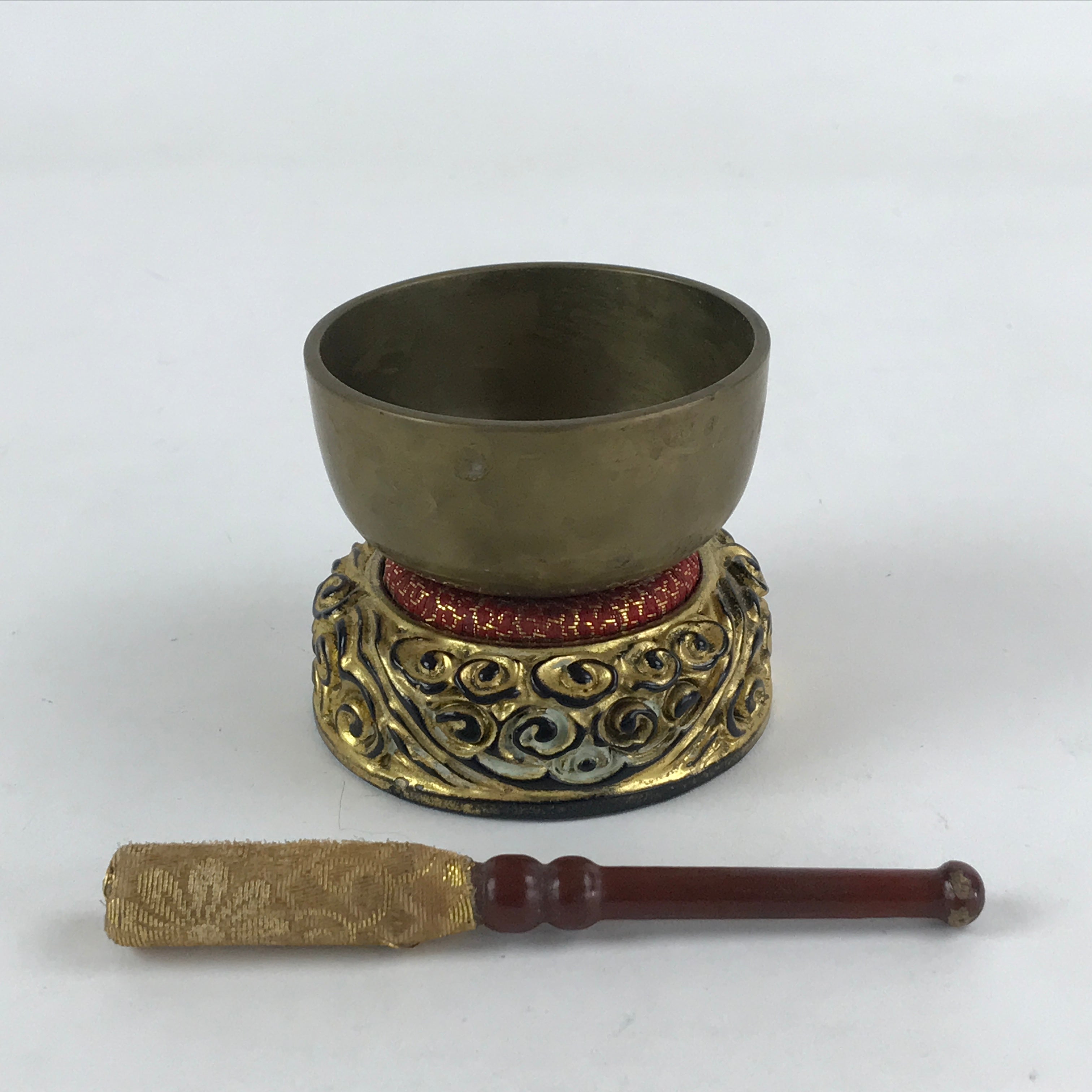 Japanese Buddhist Altar Fitting Orin Bell Vtg Bronze Bowl Pillow Striker BA62