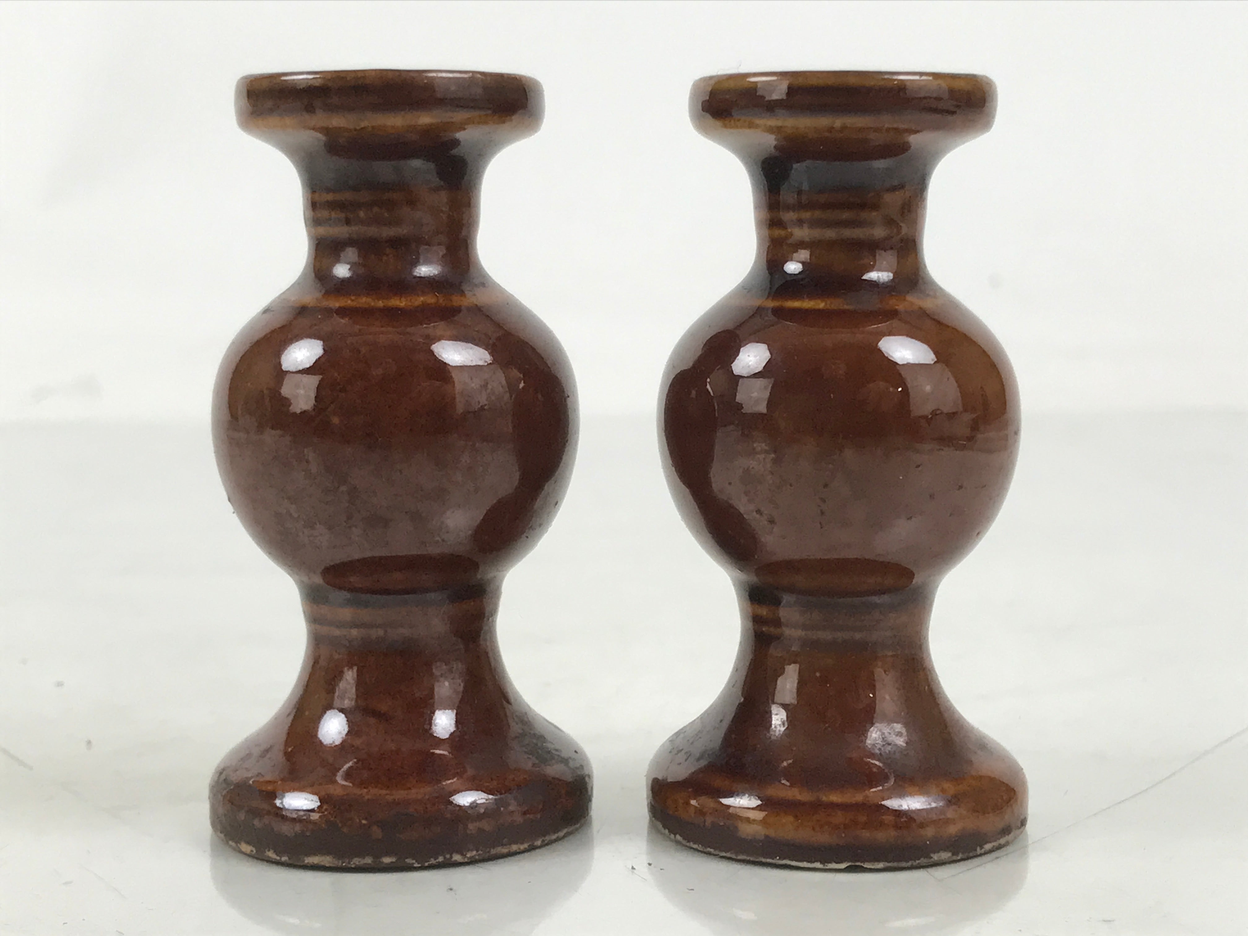 Japanese Buddhist Altar Fitting Porcelain Flower Vase Hanatate Brown 2pc BA650