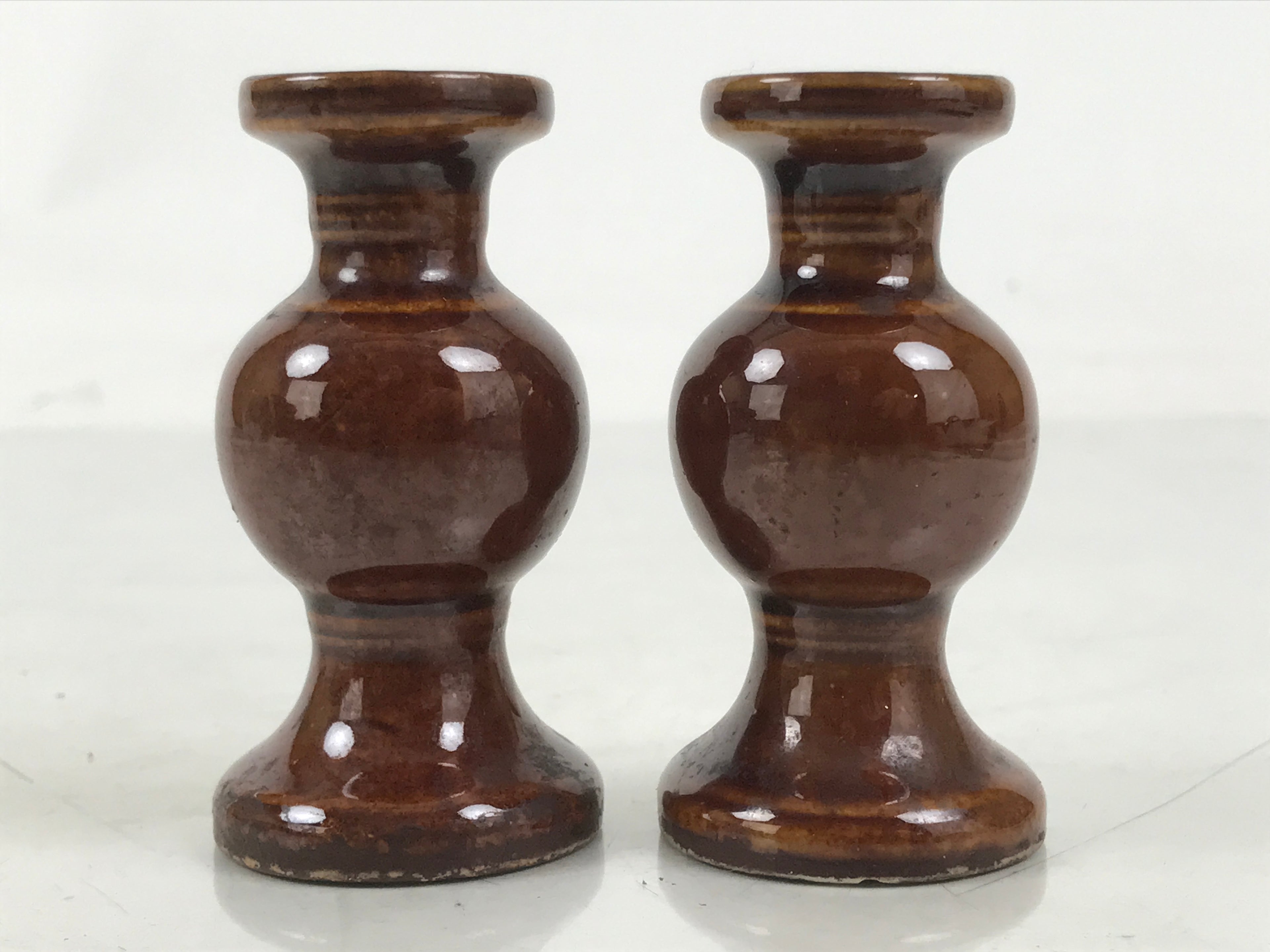 Japanese Buddhist Altar Fitting Porcelain Flower Vase Hanatate Brown 2pc BA650