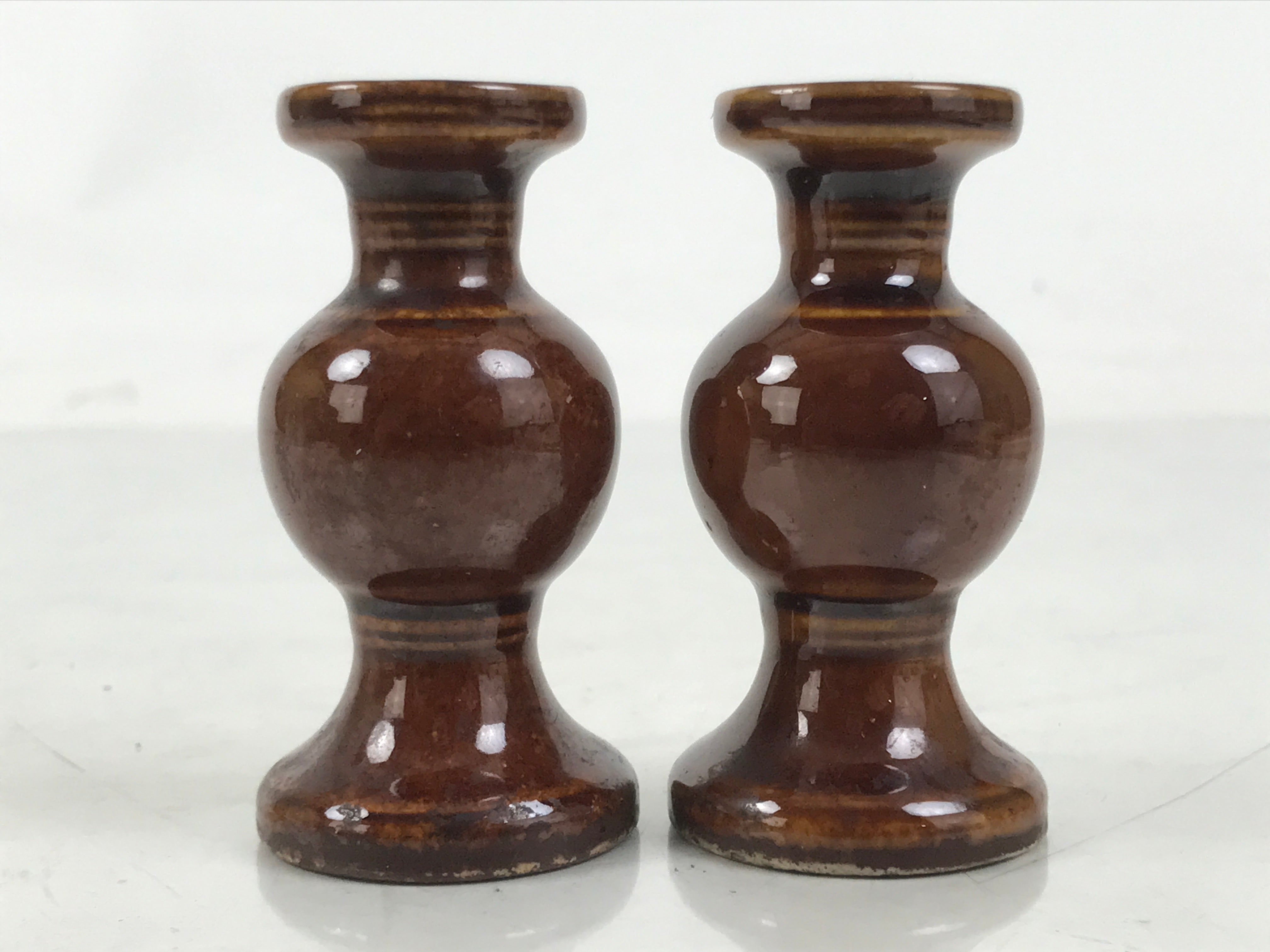 Japanese Buddhist Altar Fitting Porcelain Flower Vase Hanatate Brown 2pc BA650