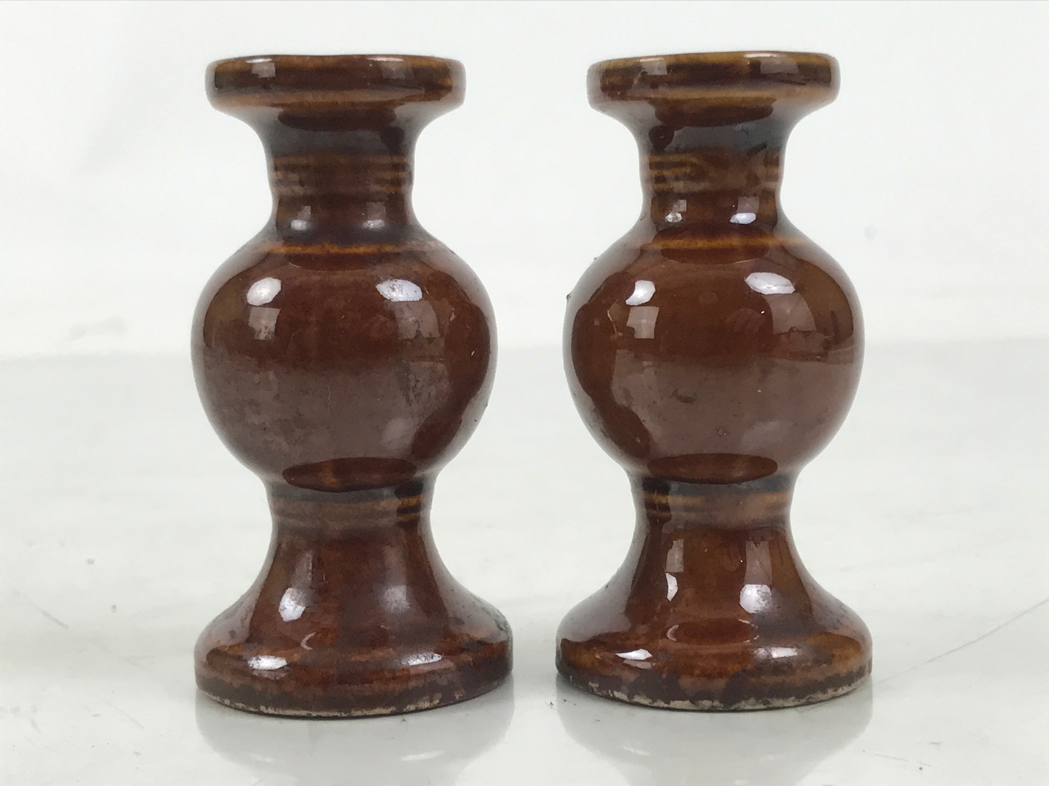 Japanese Buddhist Altar Fitting Porcelain Flower Vase Hanatate Brown 2pc BA650