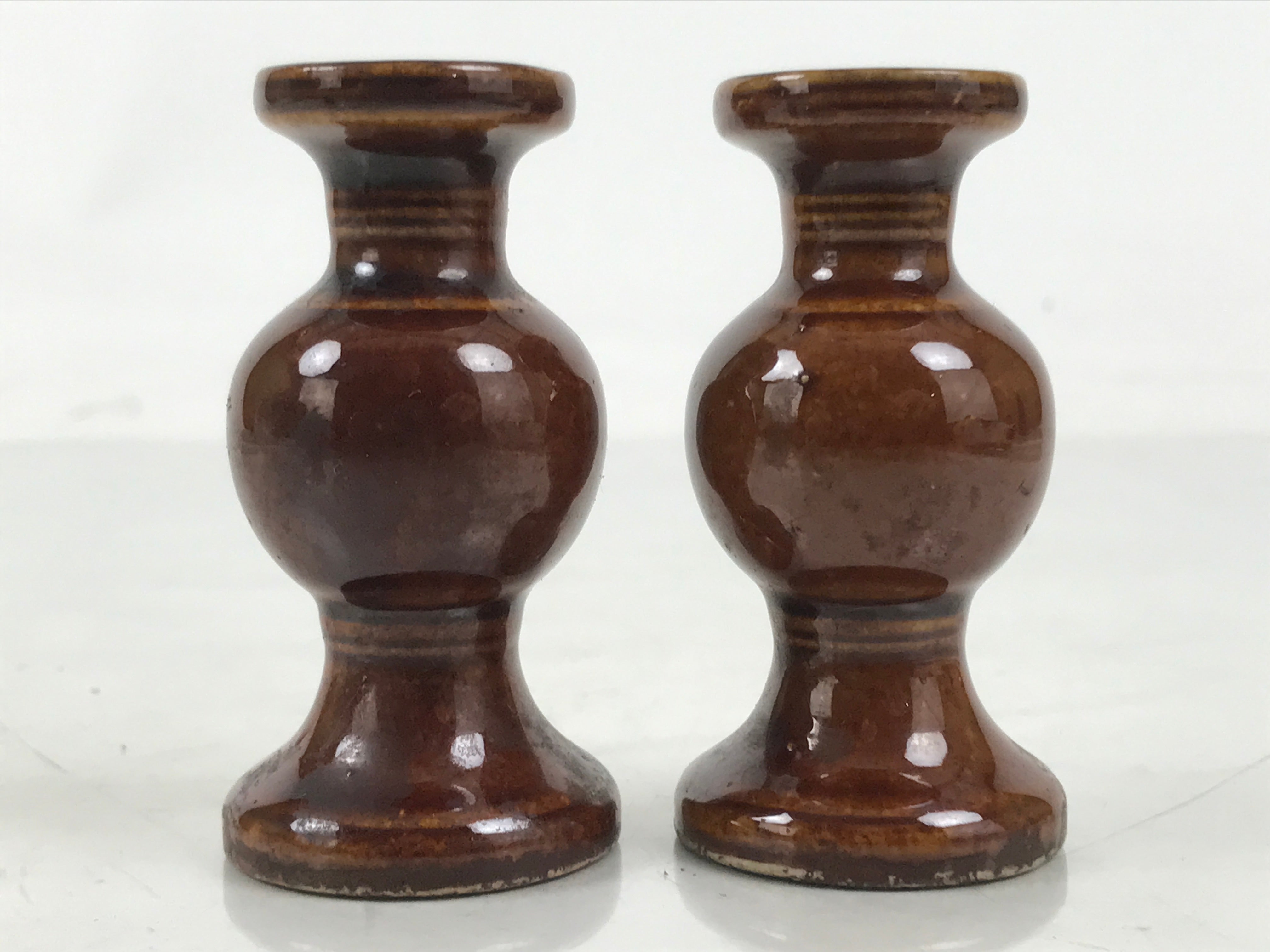 Japanese Buddhist Altar Fitting Porcelain Flower Vase Hanatate Brown 2pc BA650