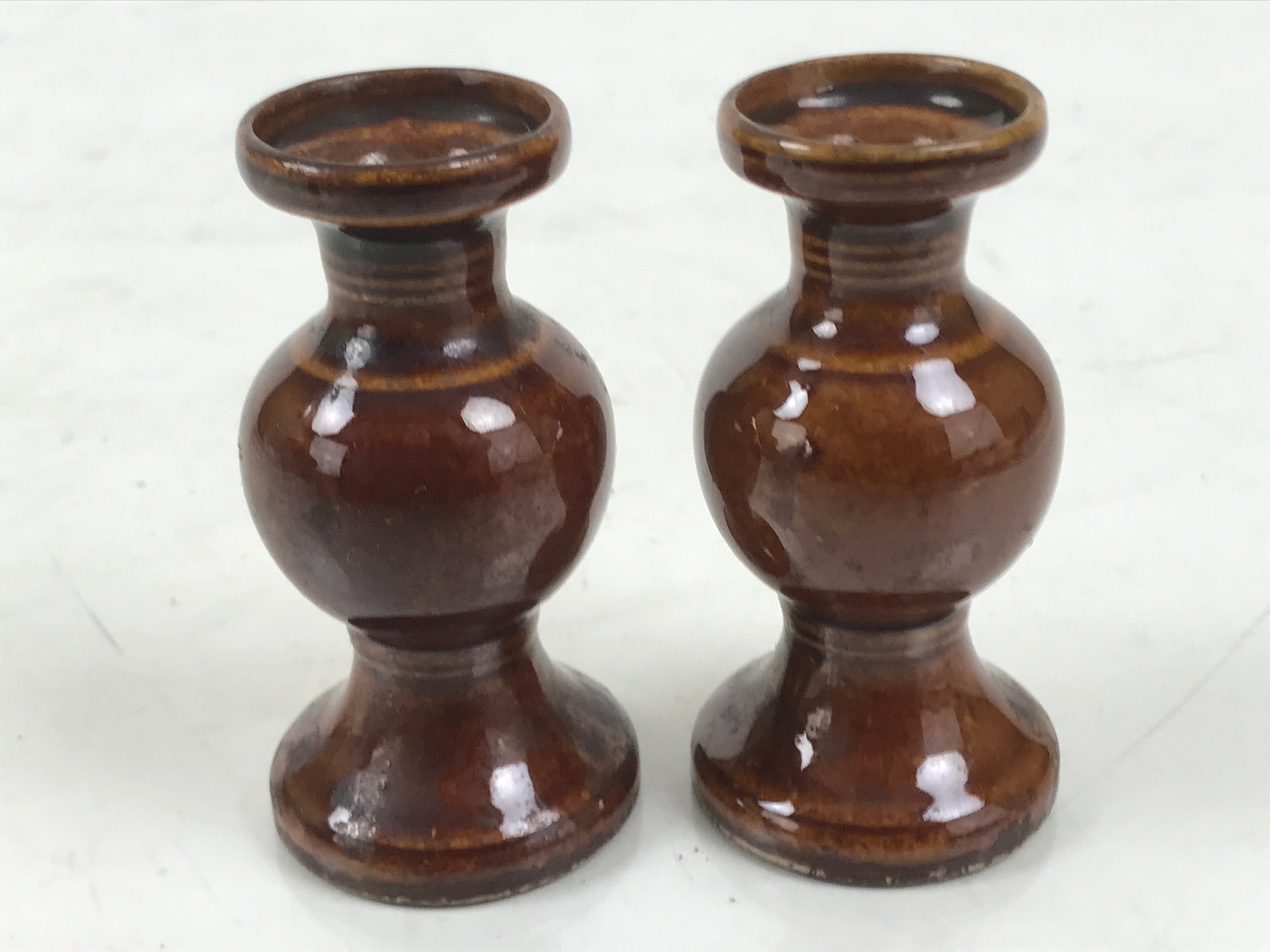 Japanese Buddhist Altar Fitting Porcelain Flower Vase Hanatate Brown 2pc BA650