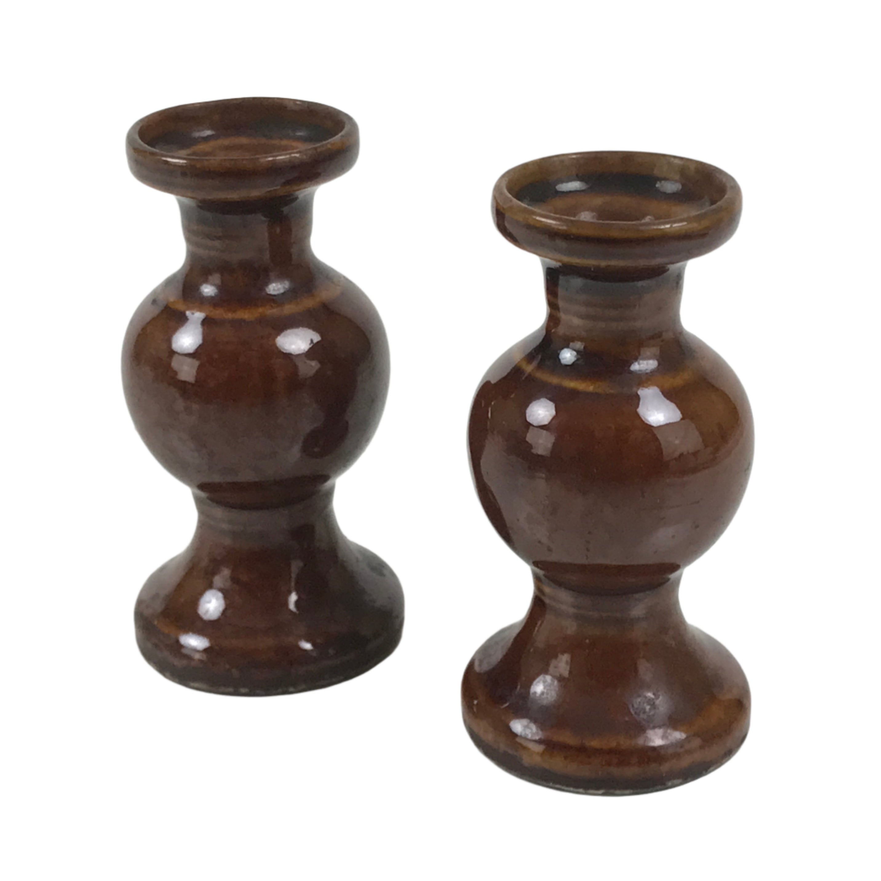 Japanese Buddhist Altar Fitting Porcelain Flower Vase Hanatate Brown 2pc BA650