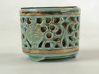 Japanese Buddhist Altar Fitting Porcelain Incense Burner Koro Vtg Green BA115