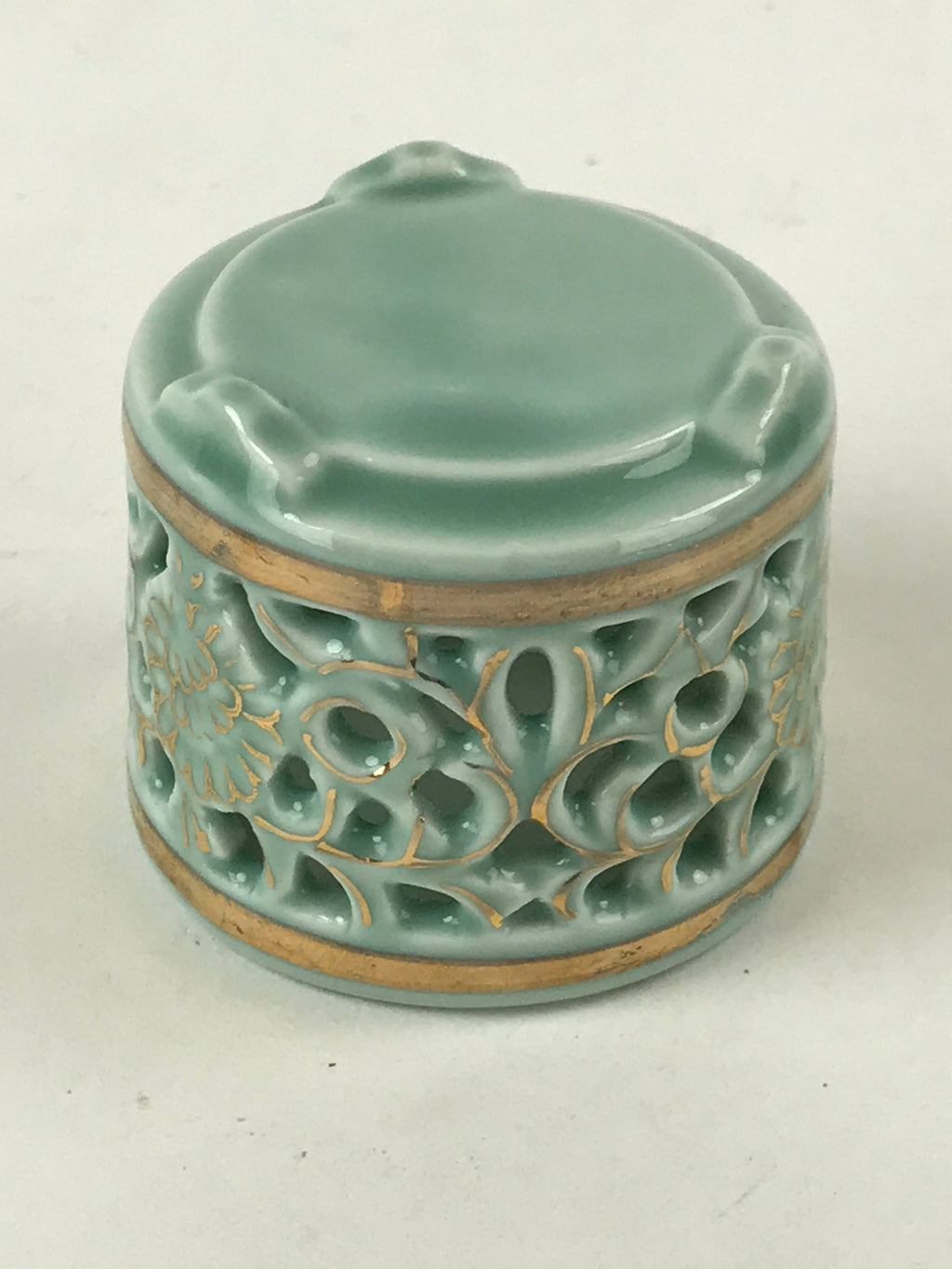 Japanese Buddhist Altar Fitting Porcelain Incense Burner Koro Vtg Green BA115