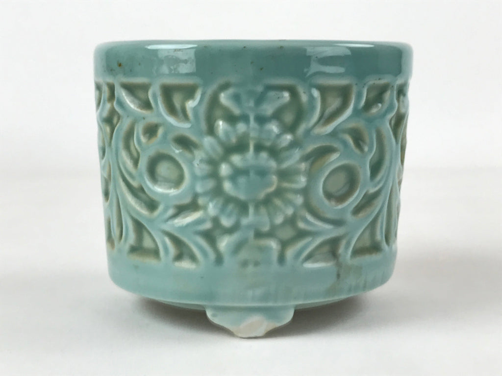 Japanese Buddhist Altar Fitting Porcelain Incense Burner Koro Vtg Green BA188