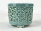 Japanese Buddhist Altar Fitting Porcelain Incense Burner Koro Vtg Green BA188