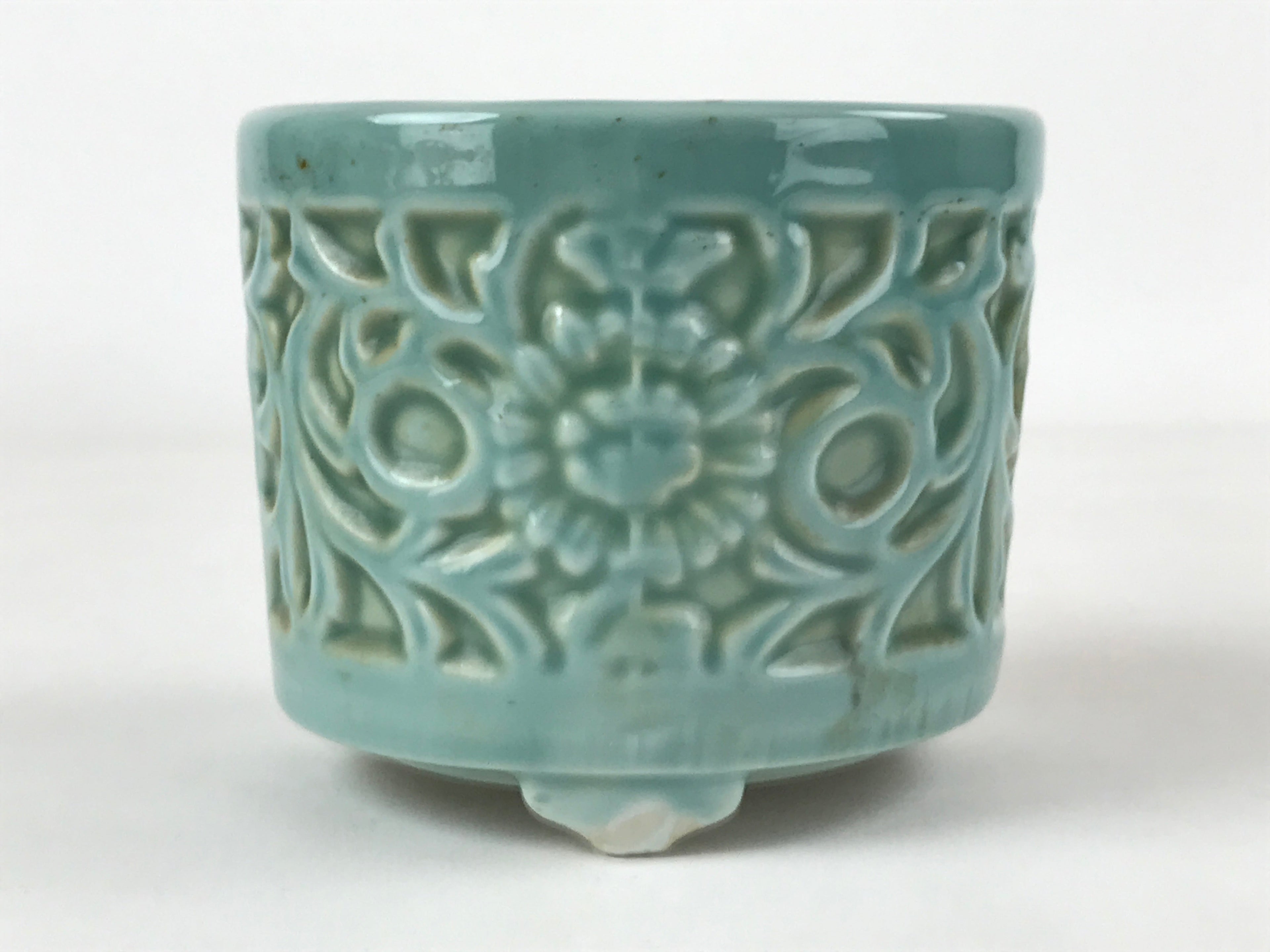 Japanese Buddhist Altar Fitting Porcelain Incense Burner Koro Vtg Green BA188